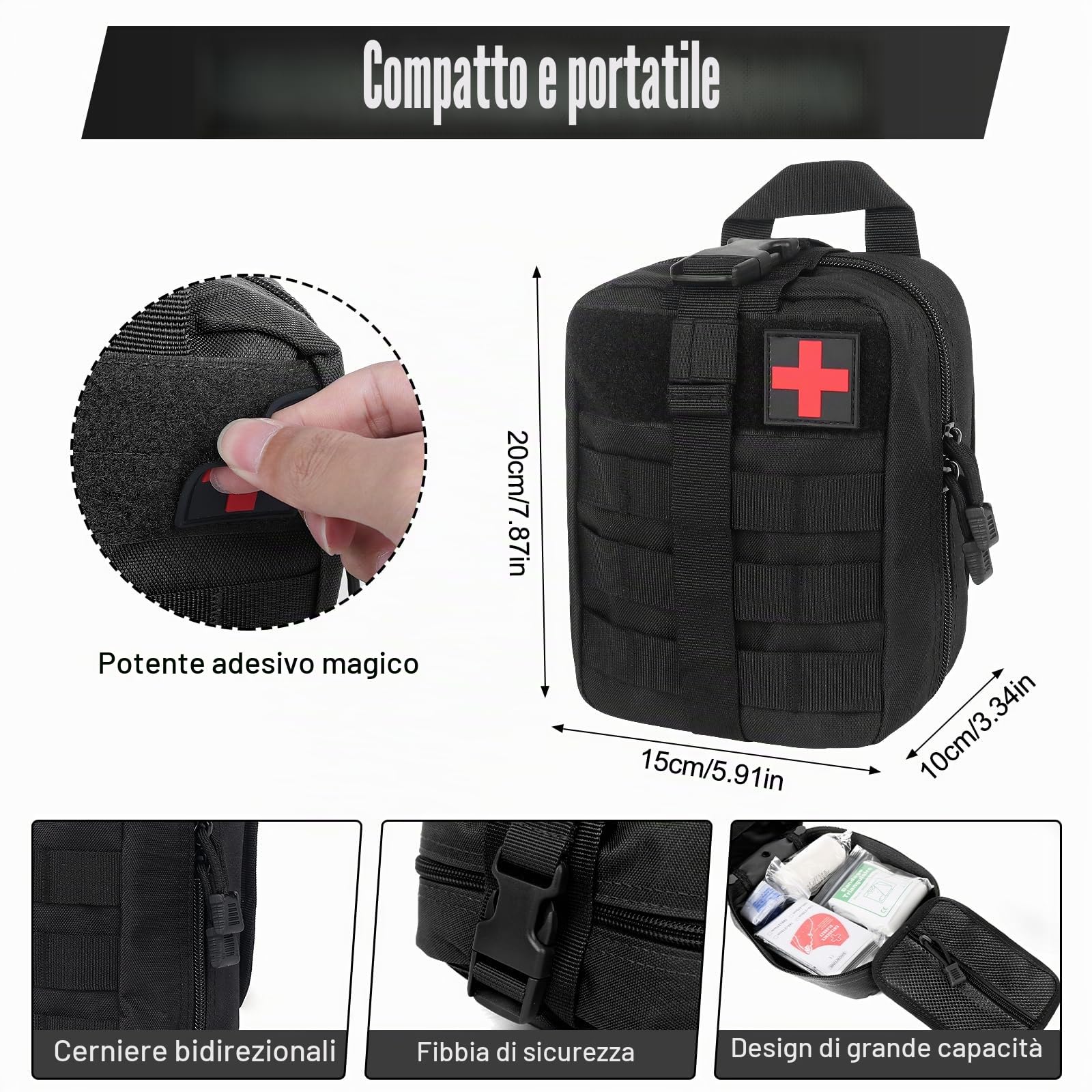 Kit di Pronto Soccorso Militare, 46PCS Borsa di Pronto Soccorso, Kit di Primo Soccorso per Esterni, Trauma First Aid Kit per auto, Casa, Viaggi, Campeggio all'aperto, Escursionismo