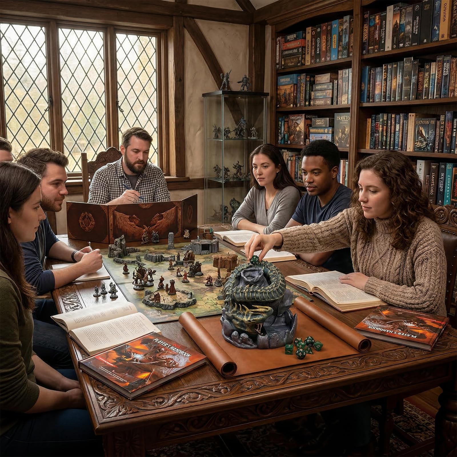 Azure Dragon Dice Tower, 7 dadi poliedrici, per Dungeons & Dragons (D&D), giochi di ruolo e giochi da tavolo, torre a rullo di dadi