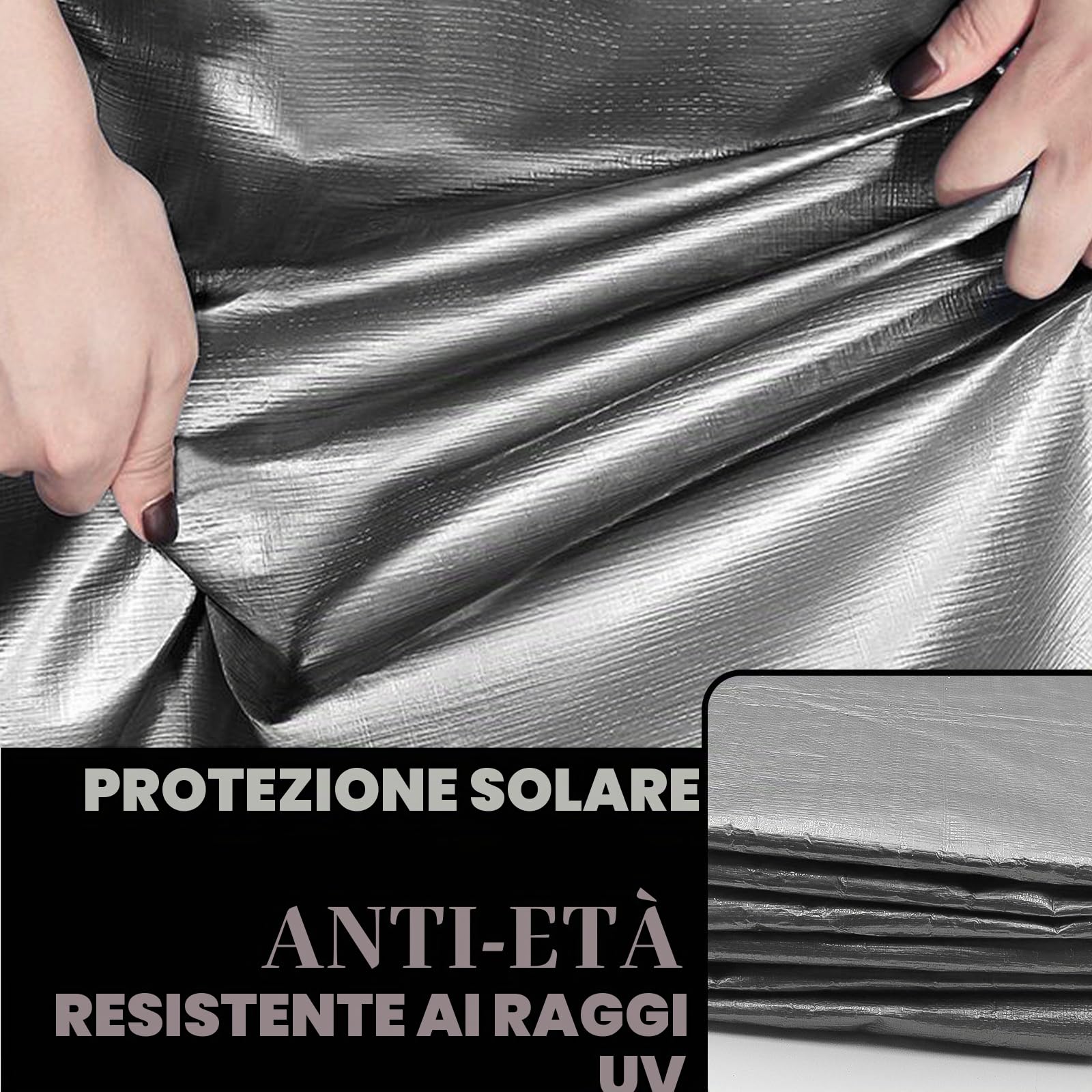 Telone di copertura in tessuto da 180 g/㎡, impermeabile, con occhielli, 2 m x 6 m, per mobili da giardino, piscina, trampolino, antistrappo, antimuffa (grigio/nero)