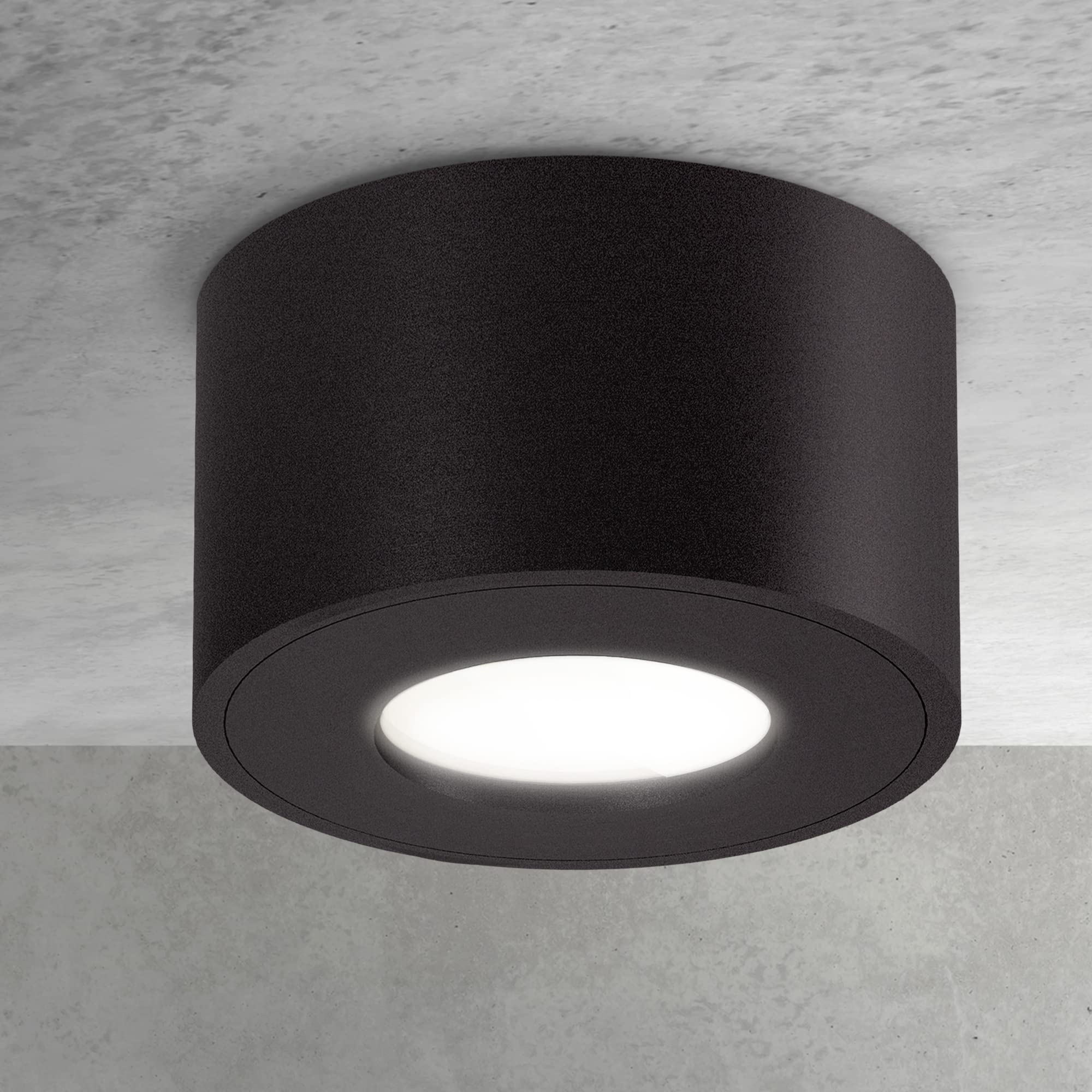 SSC-LUXon 4 Stück CELI-1 Spot Deckenleuchten IP44 Dimmbar ohne Dimmer schwarz mit LED neutralweiß 4W 230V (breiter Abstrahlwinkel)