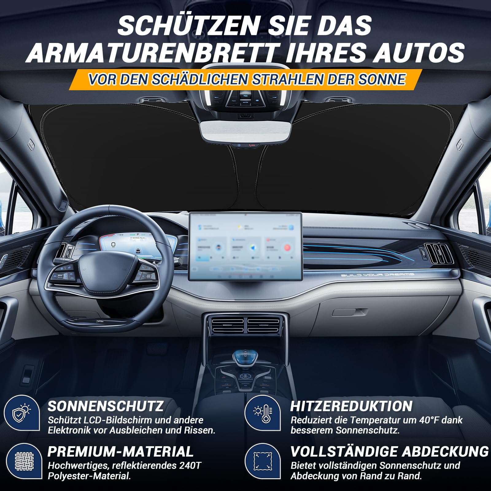 Sonnenschutz Auto Frontscheibe,Sonnenschutz Auto,Auto UV Schutz,2025 Faltbar Reflektierend Sonnenschirm mit UV Shutz für Auto Windschutzscheibe (M)