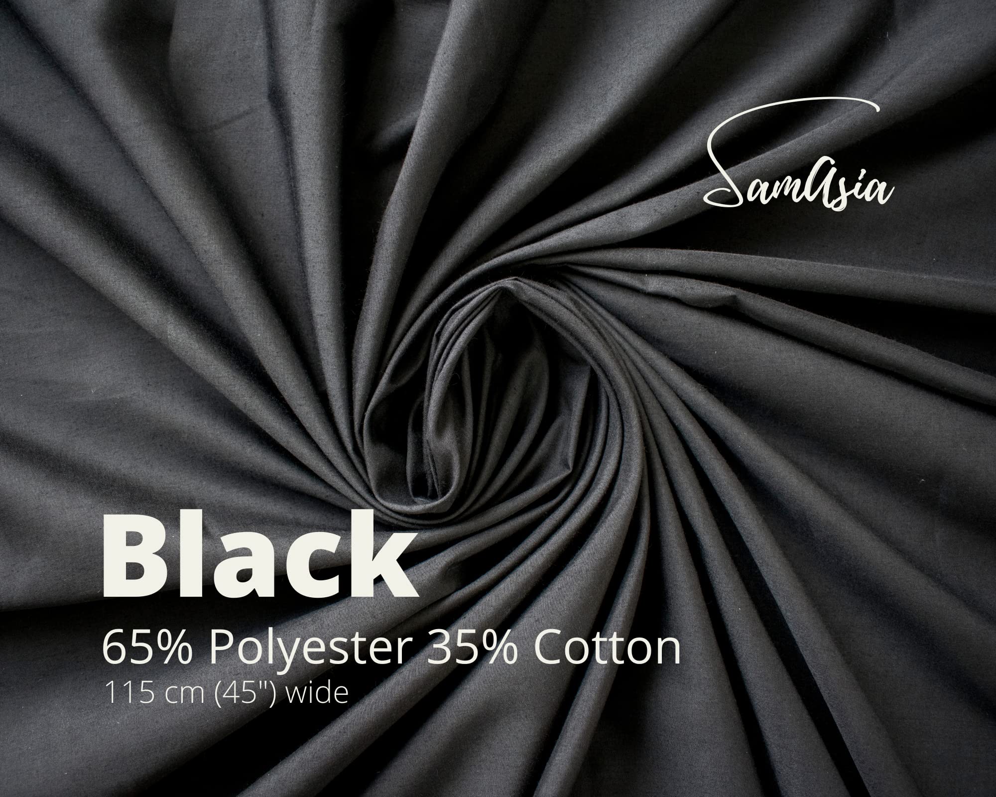 Plain Black Polycotton Fabric for Dressmaking Art & Craft, Sewing, Quilting, 1 METRE - Image 2