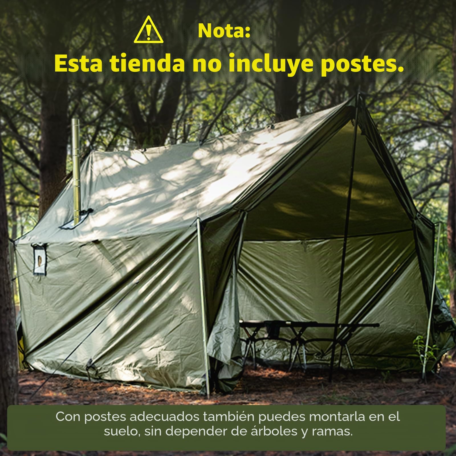 Tienda de campaña con apertura de horno, tienda de campaña resistente al invierno, 3-4 personas, gran espacio, tiendas calientes para camping, senderismo