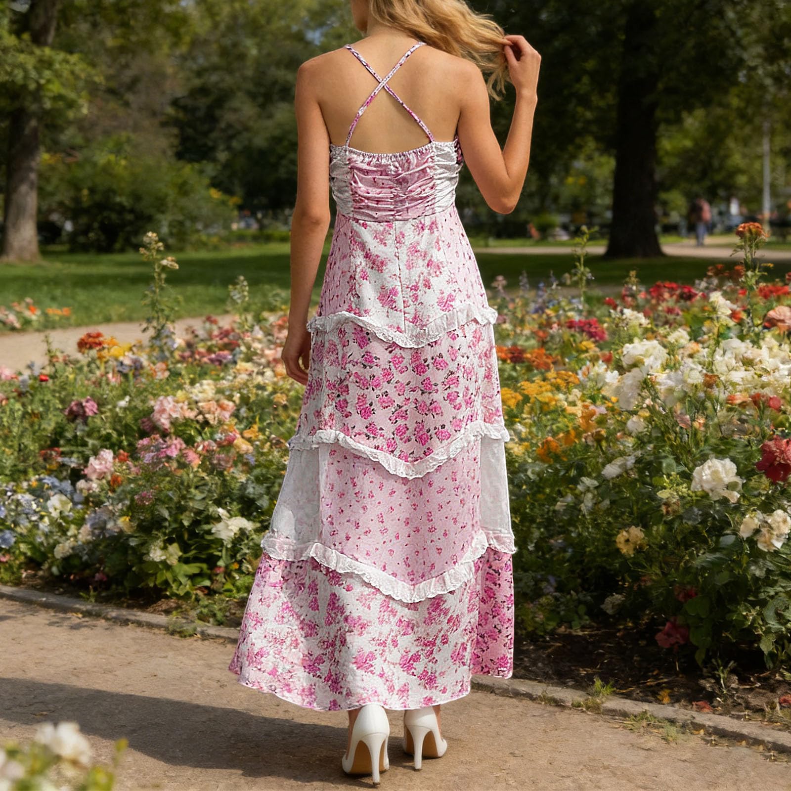 Generisch Sukienka na ramię w stylu boho długa sukienka bez rękawów, płynna sukienka plażowa