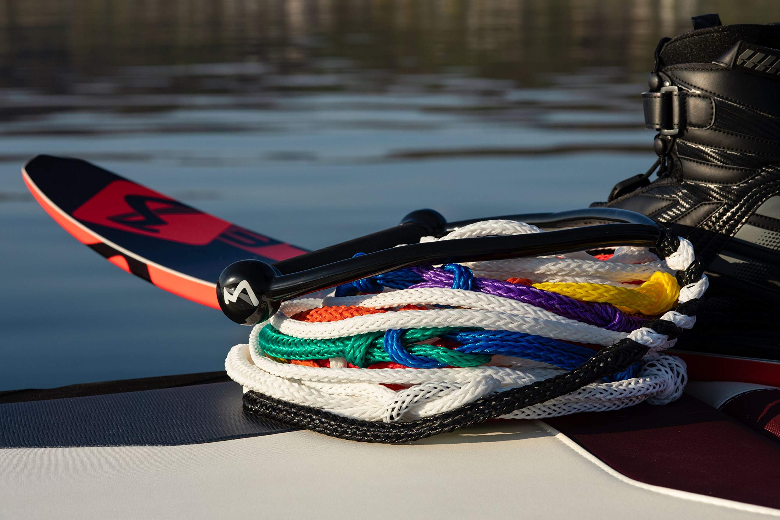MESLE Mono Wasserski Leine Pro Slalom 75' 8-Loop, Monoski Seil mit Gummi Griff, Länge 10,75 m - 23 m, Längenmarkierungen, 8 Sektionen, 12"-13'' Hantel, mit Rope Keeper