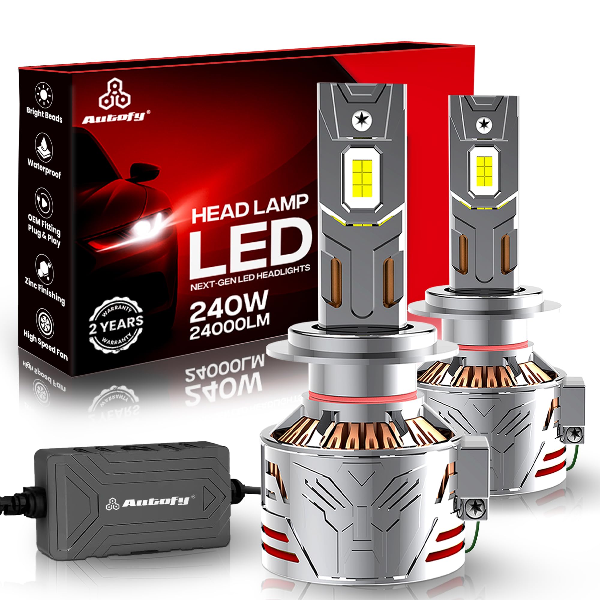 Autofy Falcon LED Headlight for Car 240W 24000LM 6000K Bright White IP68 Waterproof - H4/H19 OEM Plug & Play Fitting - 12000 RPM Fan & Copper Cooling - CANbus Driver (24 Months Warranty - Pk of 2)-image-12