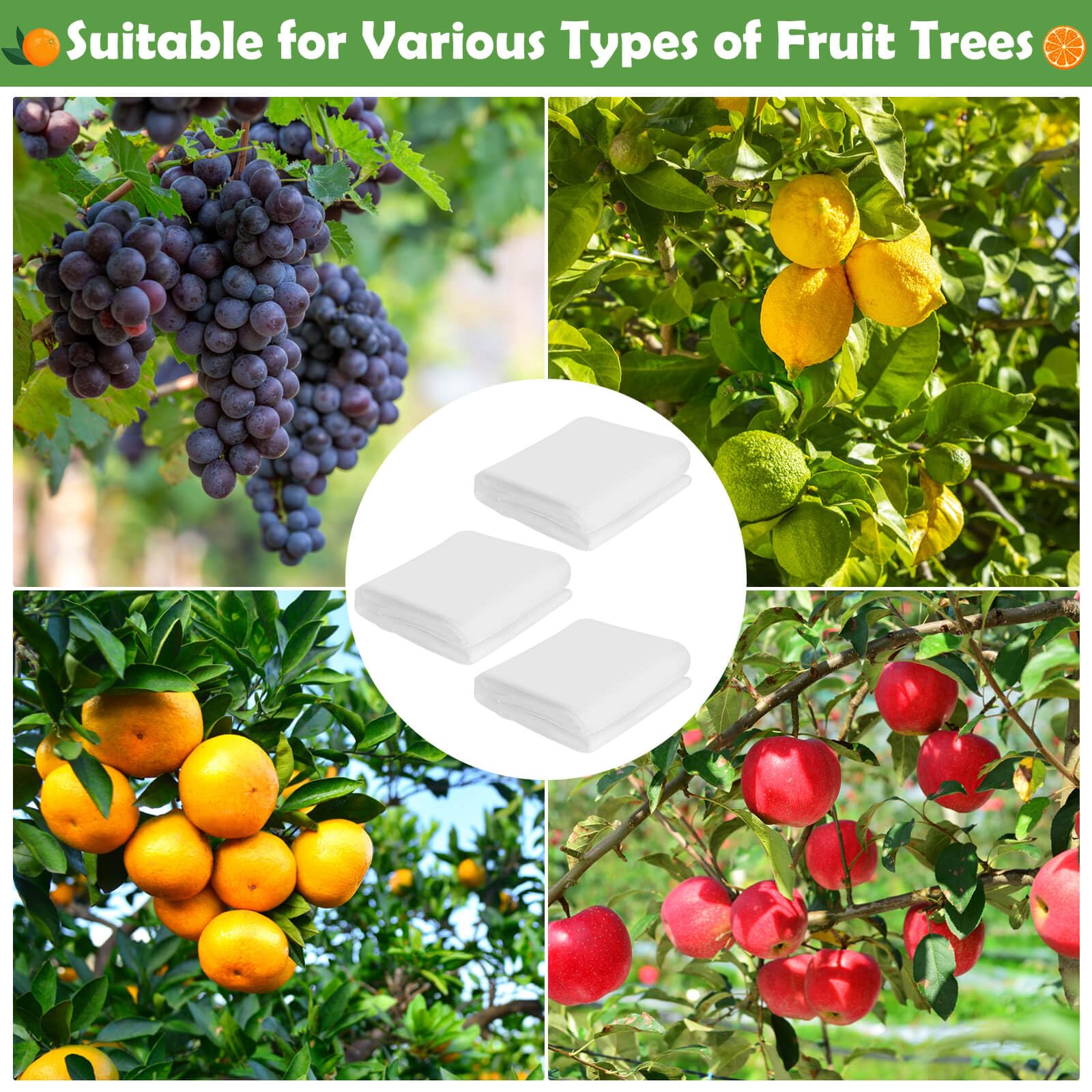 Red de árboles frutales de 10 x 10 pies con cremallera, 3 redes grandes para árboles frutales con cordón, red para plantas, jardín, insectos, pájaros, barrera de plagas para melocotón, cereza