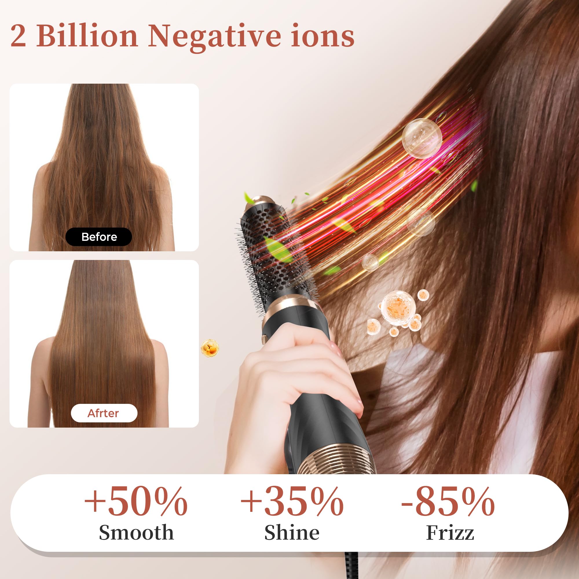 Airbrush 6 en 1OKWRAP Air Styler 6 en 1 Sèche-Cheveux, Brosse Soufflante Hair Styler Avec 6 Accessoires, Seche Cheveux, Fer a Boucler, Brosse Soufflante, Pour Sécher, Lisser