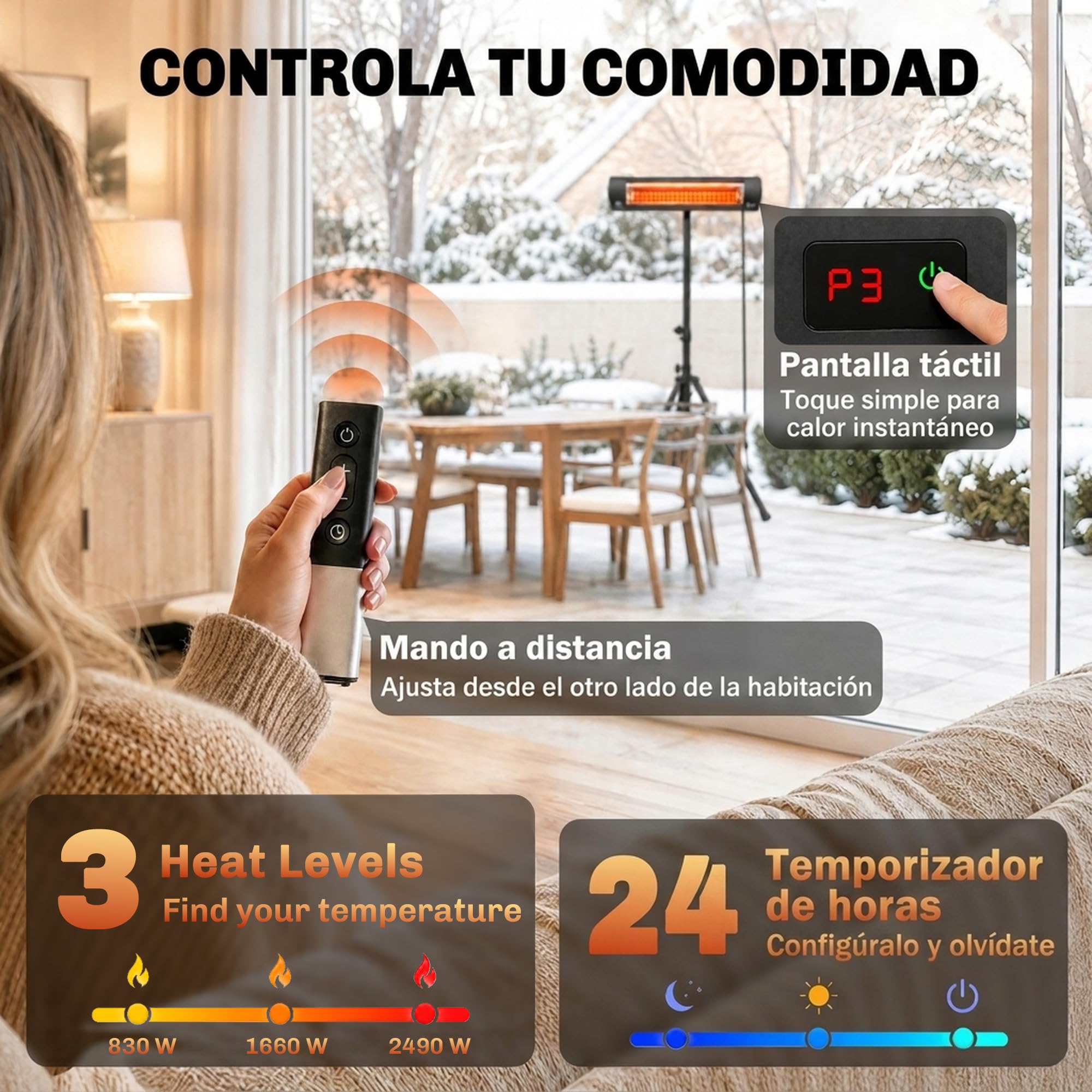 Outsunny Calefactor por Infrarrojos Terraza 2500 W de Pie Trípode Regulable