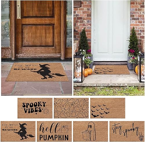 Miniatura 5 de Tapete de puerta de Halloween para decoración del hogar, tapete de bienvenida con calavera para puerta delantera, interior y exterior, tapete de