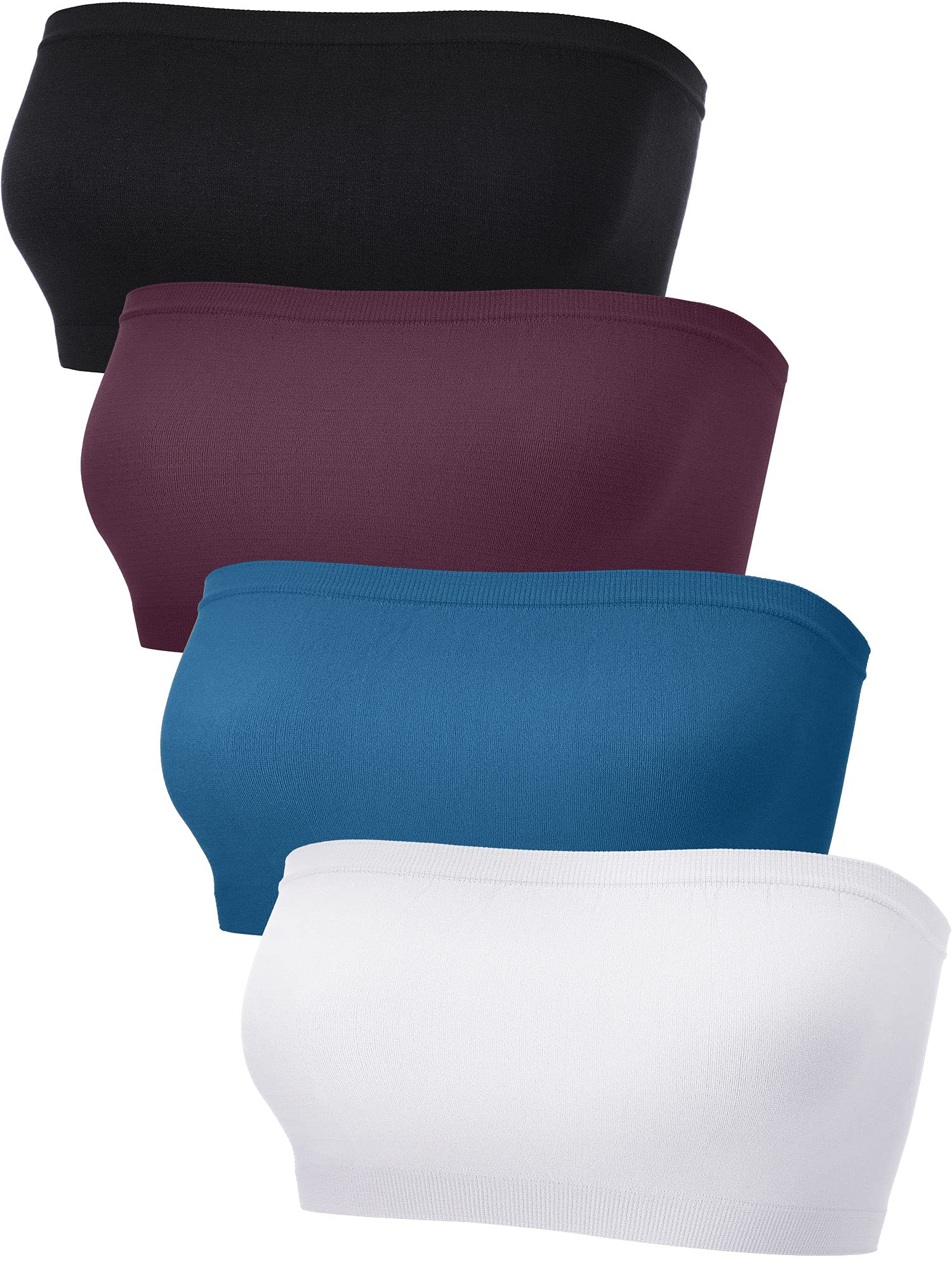 4 Pieces Women's Bandeau Bra Strapless Bralette Seamless Bandeau Non-Padded Stretch Top Bra