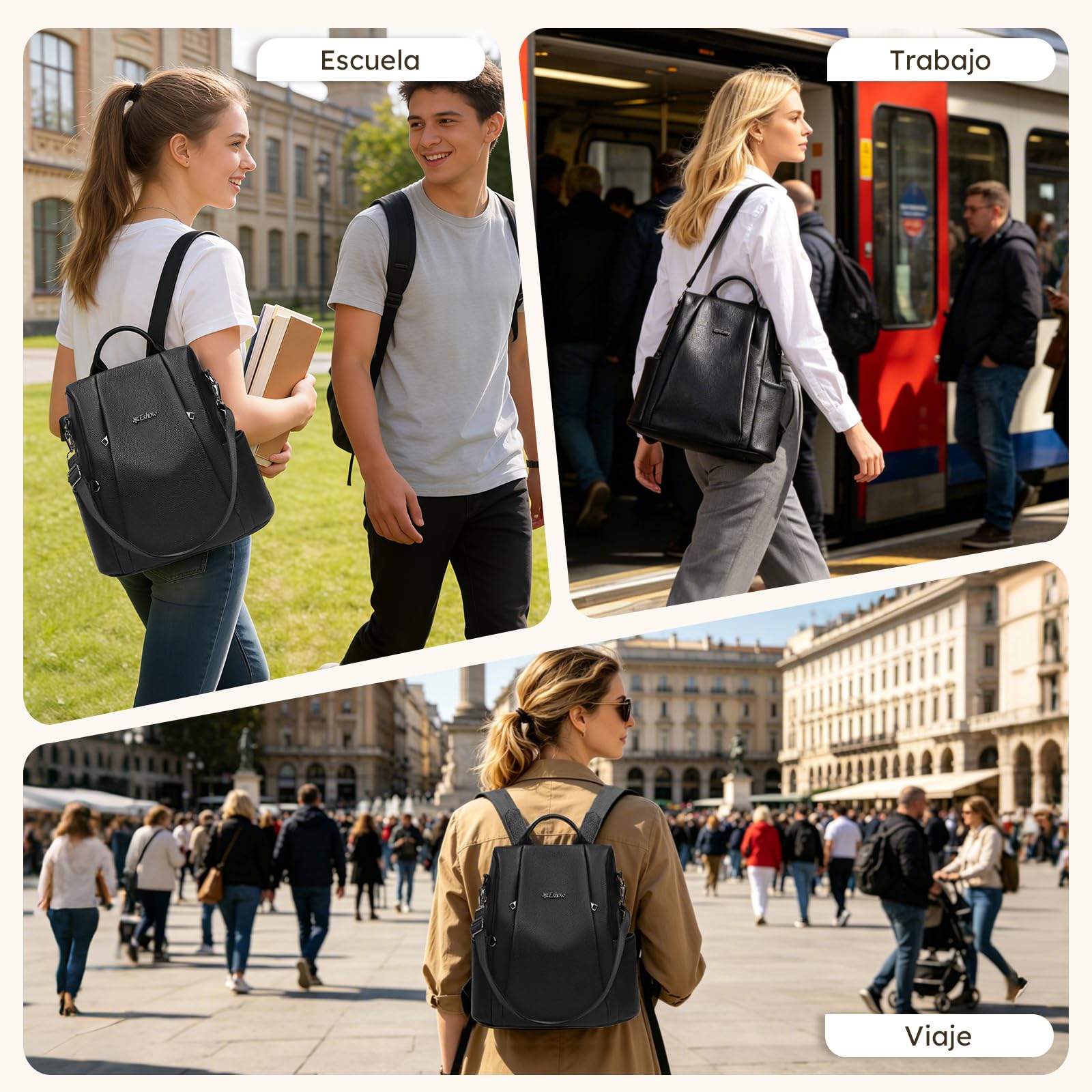 Eshow Mochila Mujer Antirrobo de Cuero Genuino para Trabajo Viaje Oficina
