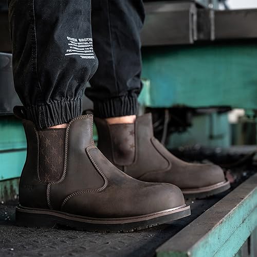 Miniatura 3 de Epochsaga Botas de trabajo de seguridad Chelsea con punta compuestade acero, zapatos de tobillo industriales y de construcción, aislados de moda, 6