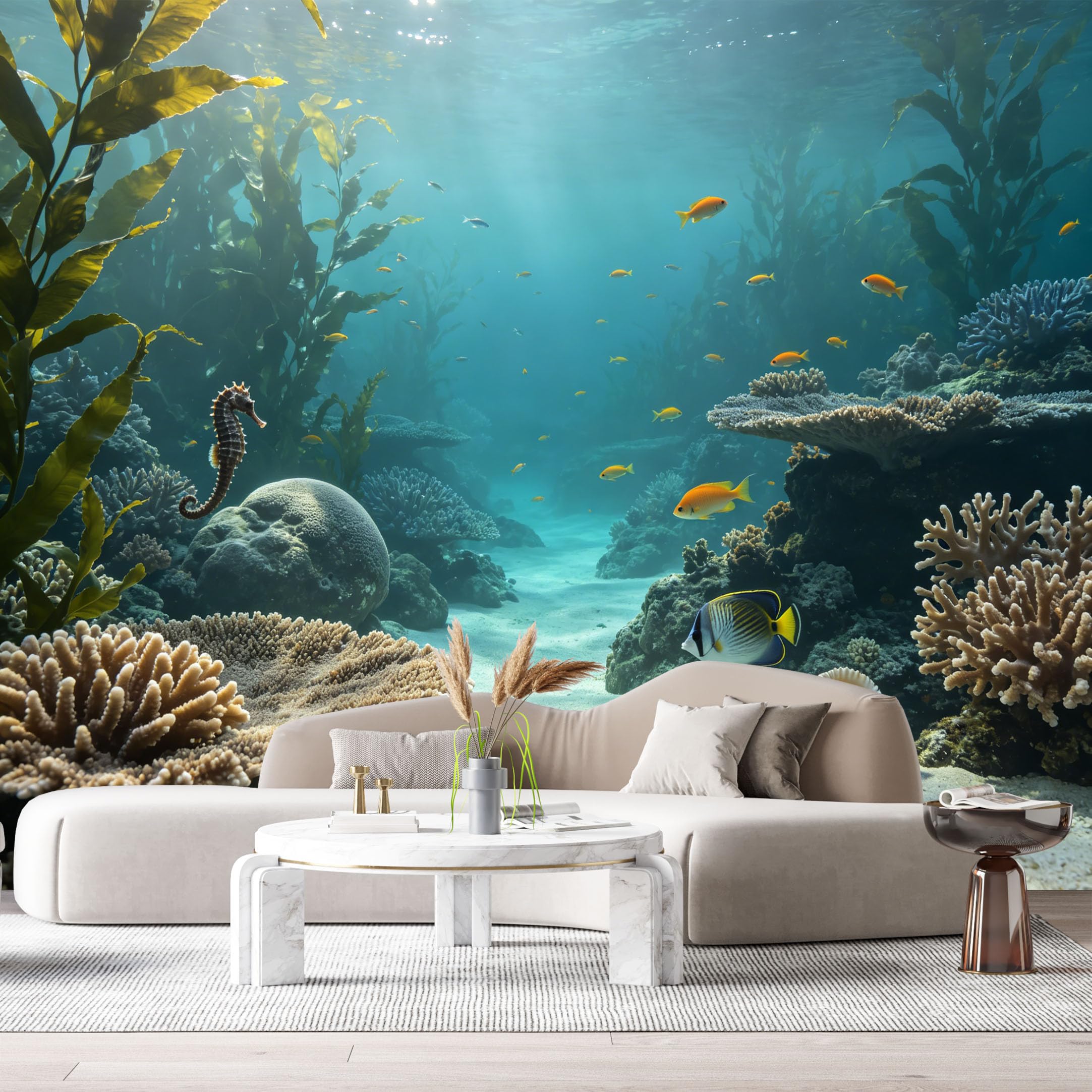 Custom Size Wall Murals Ocean Marine Tropical Seahorse Coral Reef SelfAdhesiveWall Fabric Removable Wallpaper Wall Decor for Living Room Bedroom Bathroom