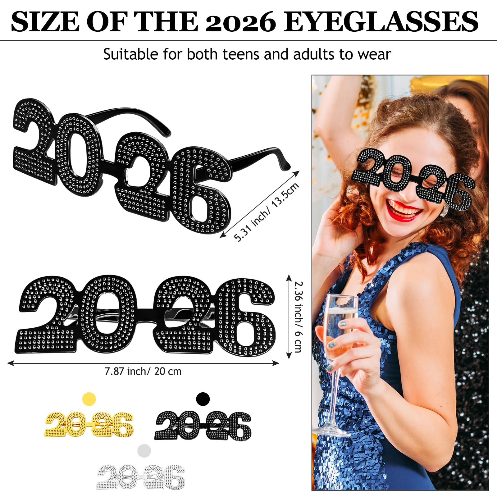 Sherr 12 pares de marcos de gafas de Año Nuevo 2024 con purpurina 2024, suministros de fiesta de Año Nuevo, anteojos de vidrio novedosos para Año Nuevo, festividades, festivales, fiestas, accesorios
