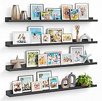 Forbena 48 Inch Black Picture Ledge Floating Shelves Set of 4 with Lip - Extra Long Wall Mounted Narrow Shelves for Photos, Books, Art in Living Room Bedroom