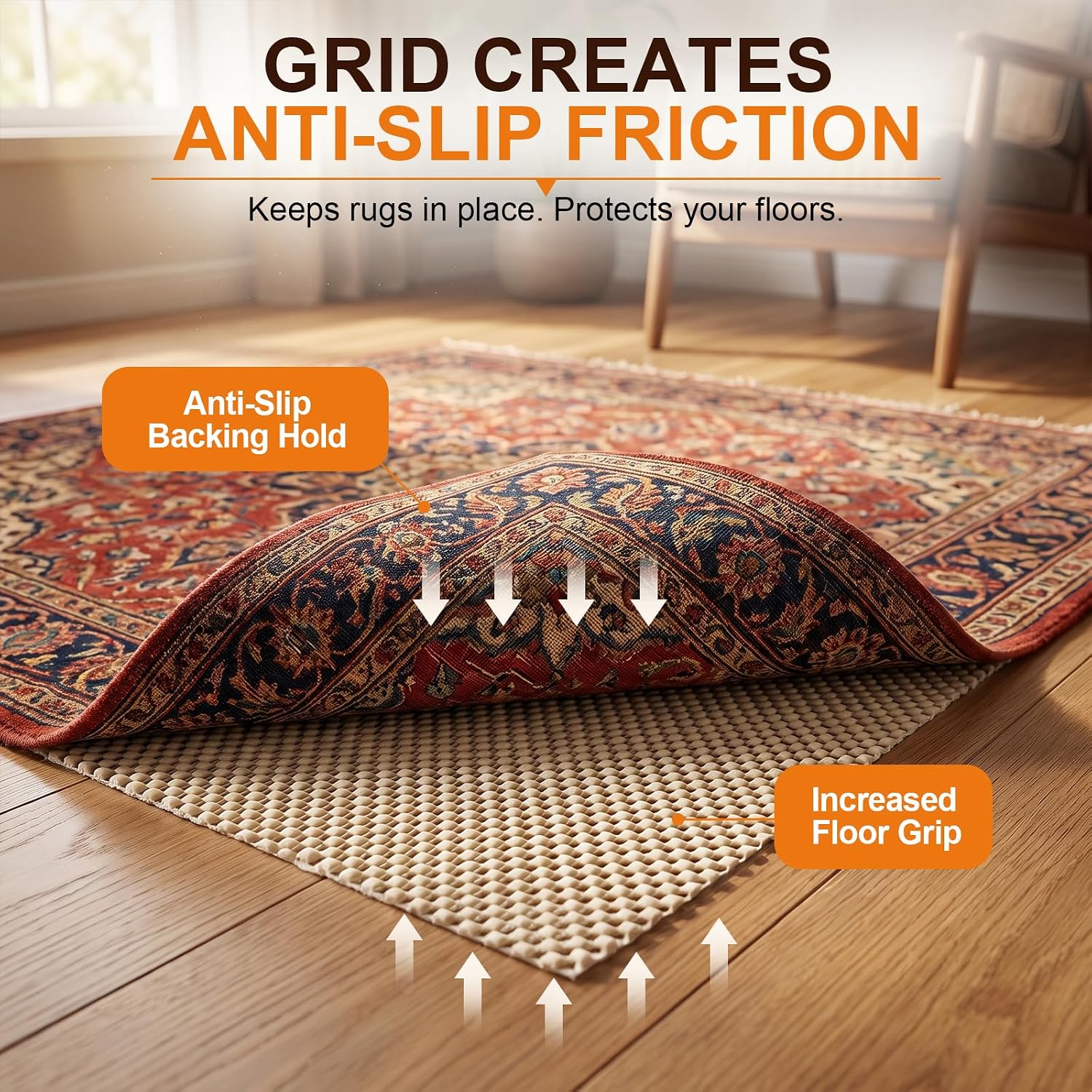 Non Slip Rug Pad 2x3 Ft, Rug and Carpet Gripper for Hardwood Floors