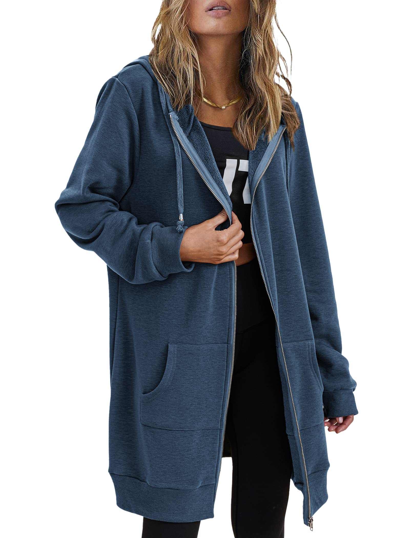 Zeagoo Felpe con cappuccio da donna con zip felpa oversize giacche in pile cappotti autunno inverno moda 2025