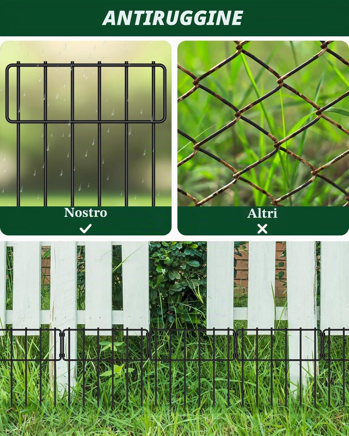 25 pezzi Recinzione decorativa da giardino, 8,2 m (L) x 43 cm (H), Recinzioni giardino esterno senza scavare, Cane Conigli Blocker recinzione per cortile all'aperto