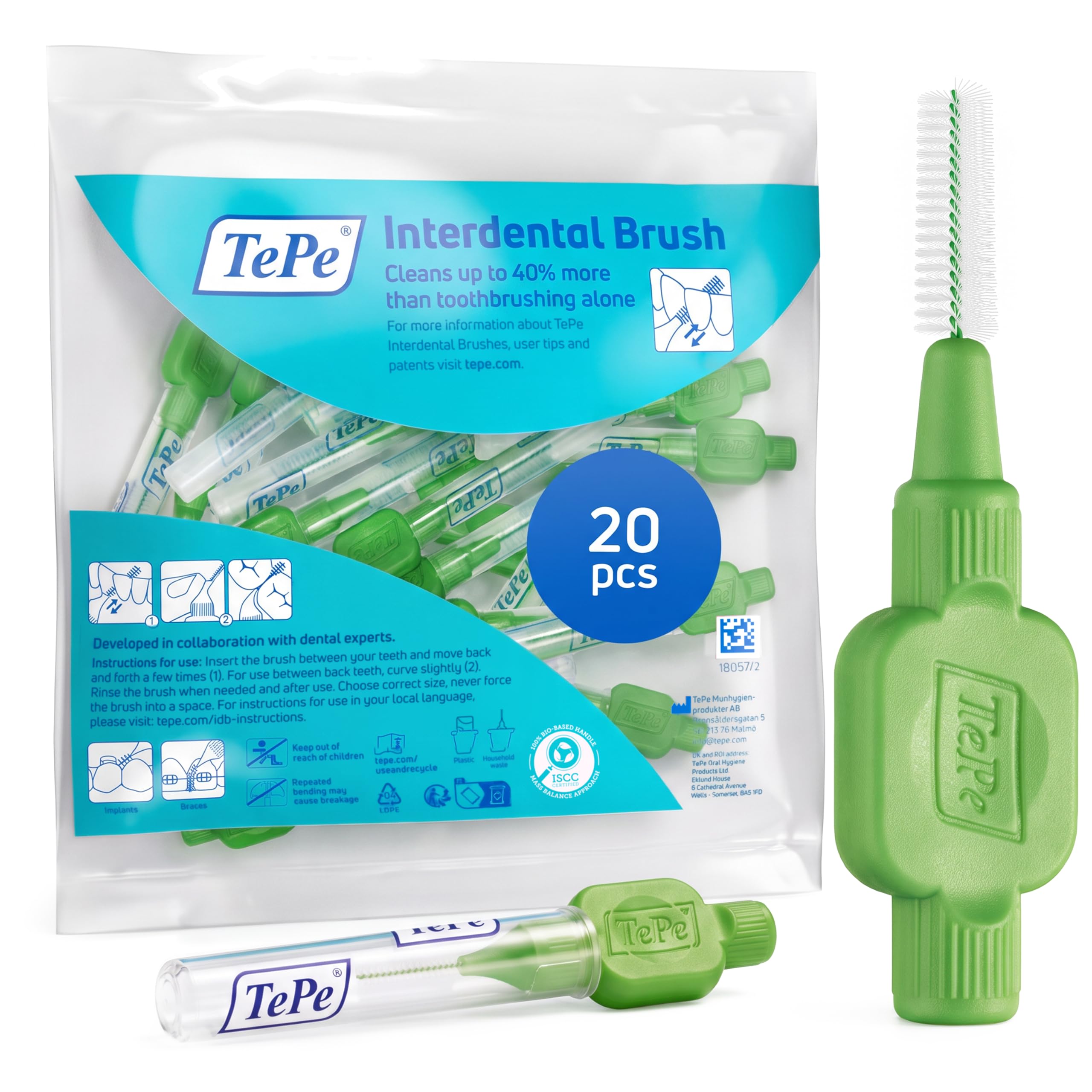 TePe Original Interdental Brush, Green, for Cleaning Teeth Gaps, 20pcs