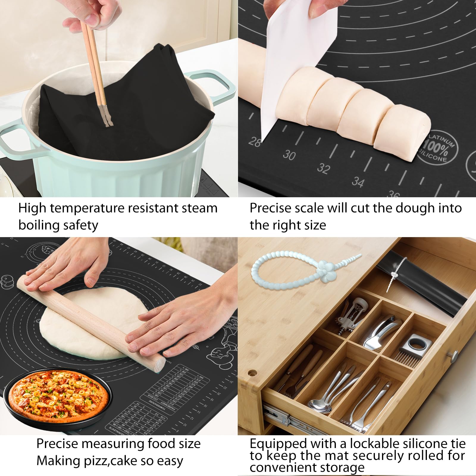 VFANDV Siliconen bakmat, 70 x 50 cm, siliconen bakmat, werkmat met maat, antislip bakmat met deegsnijder, voor koekjes, pizzadeeg (groen