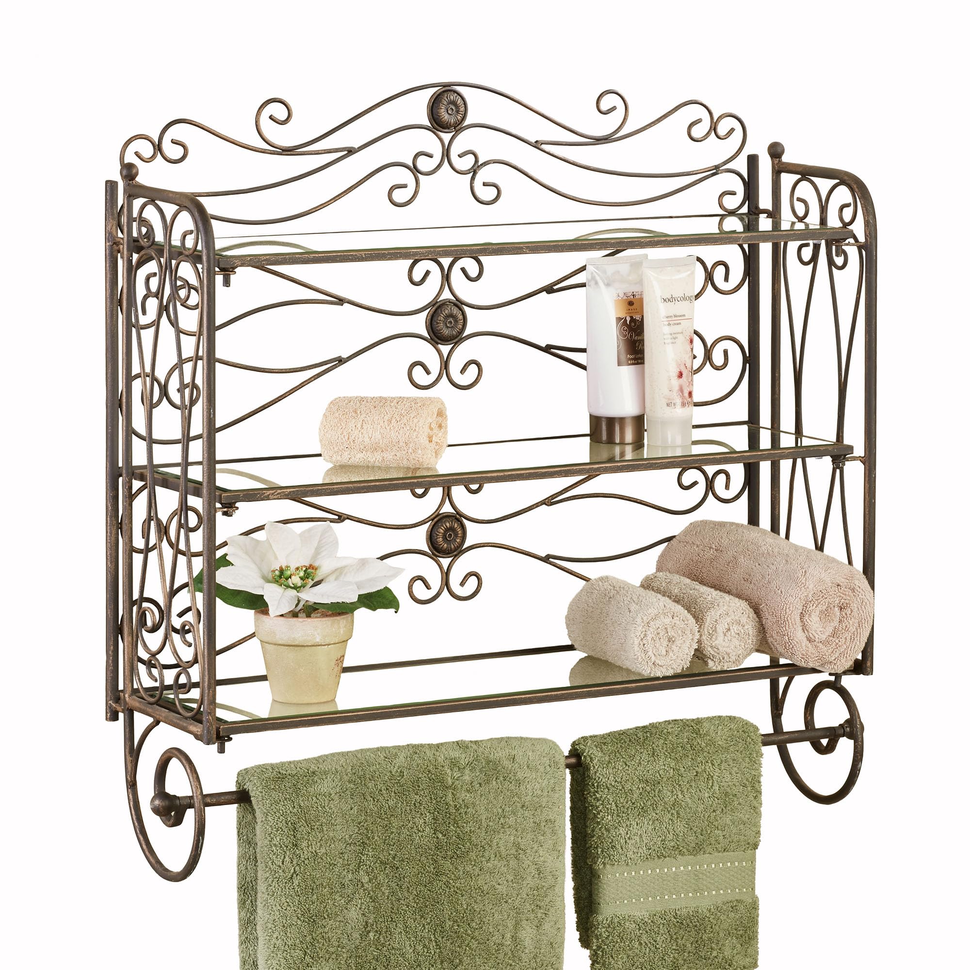Touch of Class Kadalynn Wall Bathroom Shelf with Towel Bar - Antique Bronze - Handcrafted Metal - Decorative Storage - Mounted Rack Organizer - 3