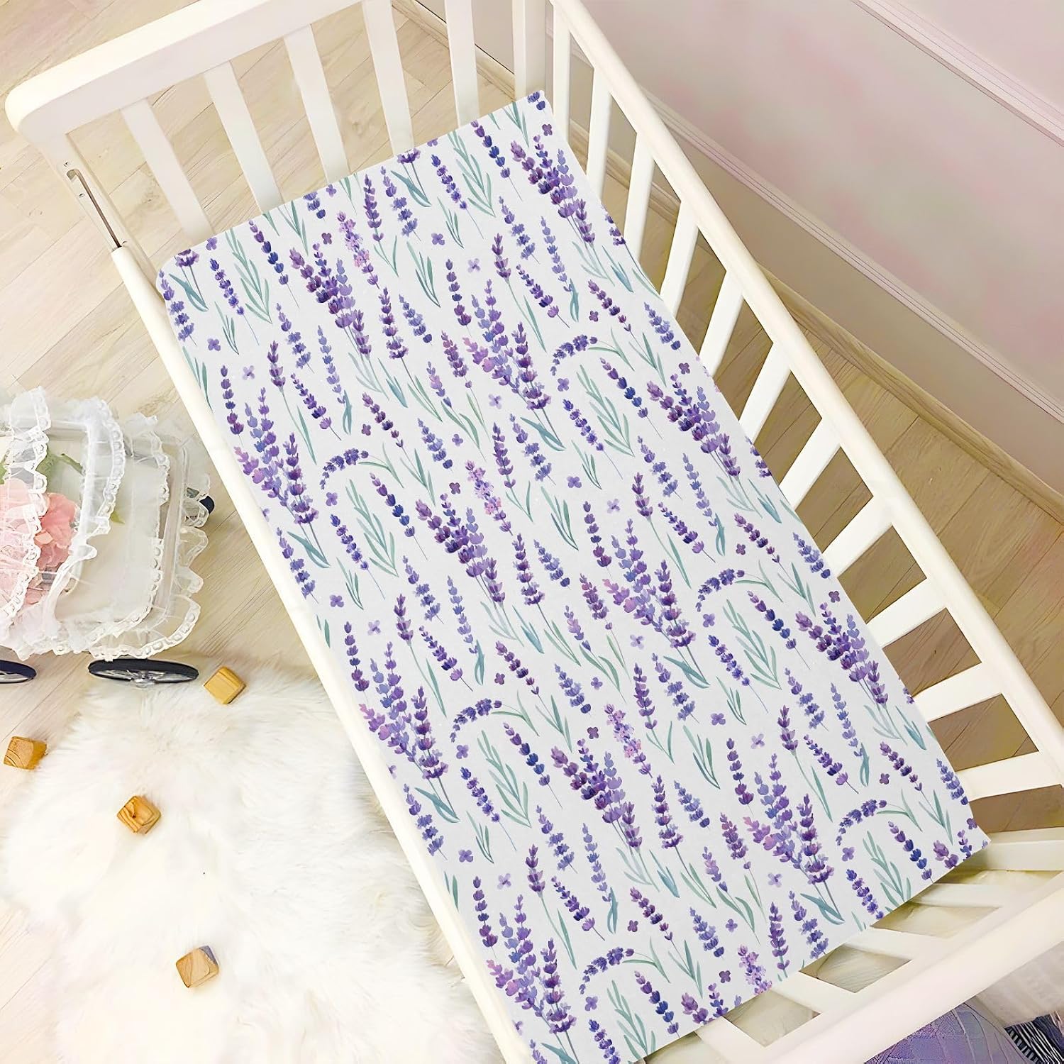 Fitted Crib Sheets Lavender Purple Stretchy Portable Playard Sheets for Baby Toddler, Breathable Soft Mini Crib Mattress 39 x 27 in for Boys and Girls