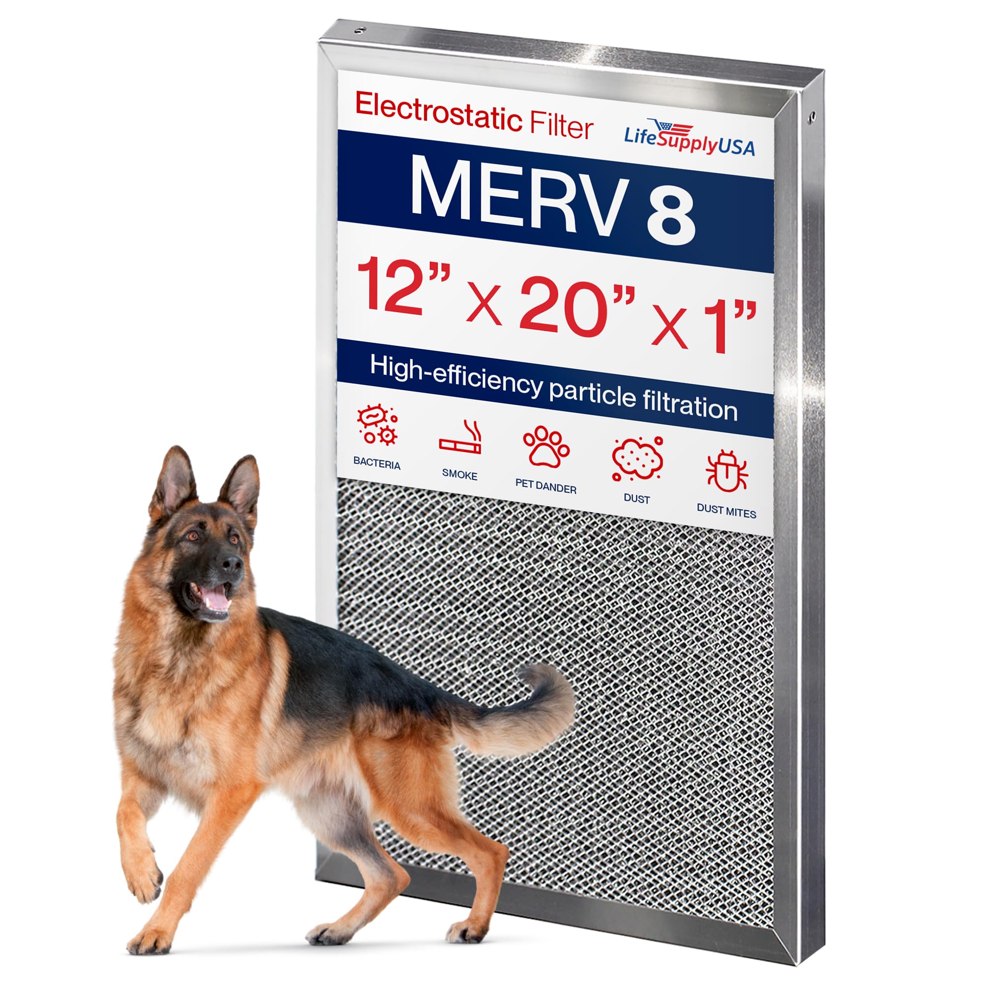 LifeSupplyUSA - Filtro aria elettrostatico in alluminio (12 x 20 x 1), filtro aria condizionata lavabile per HVAC centrale, MERV 8, risparmio energetico, facile da pulire, durevole (confezione da 1)