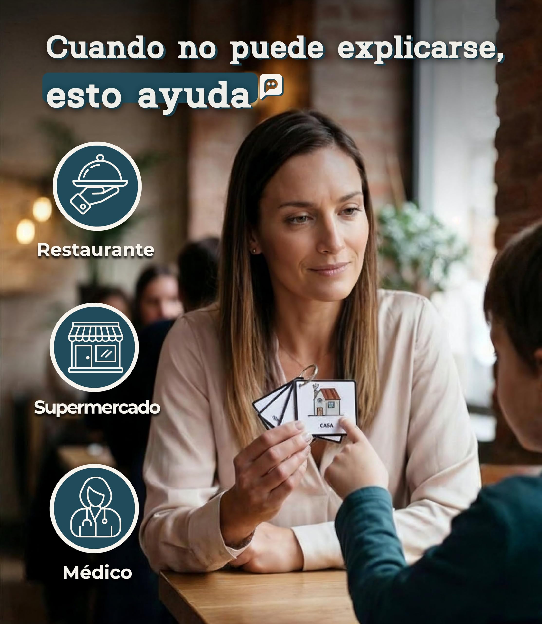 SURQEL Llavero De Comunicación Visual Pictogramas En Español Para Niños Con Autismo TEA 36 Tarjetas Visuales Mate Lavables 7x7cm Mosquetón Apoyo Autistas Pictos Portátil Salidas Transiciones Y Rutinas — view 3