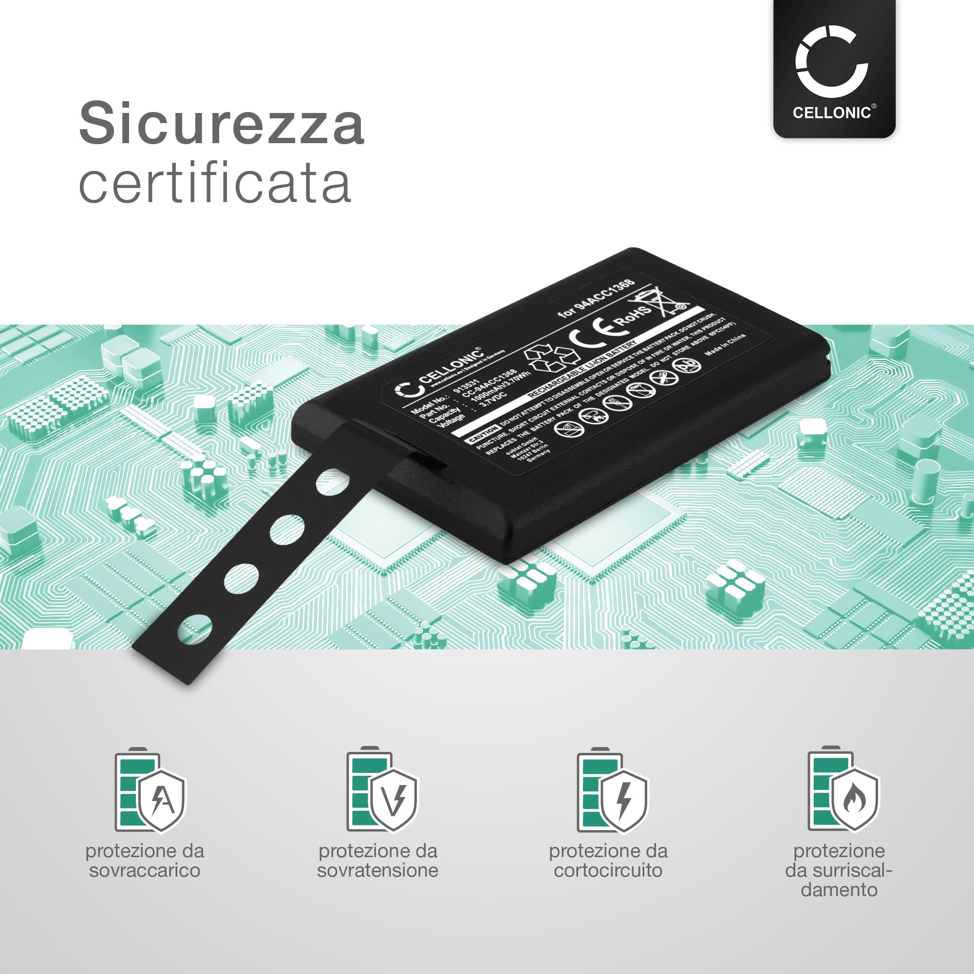 CELLONIC, Batteria per lettore codice a barre compatibile con Datalogic CVR2, Memor Mobile Computer (1000mAh, 3.7V)