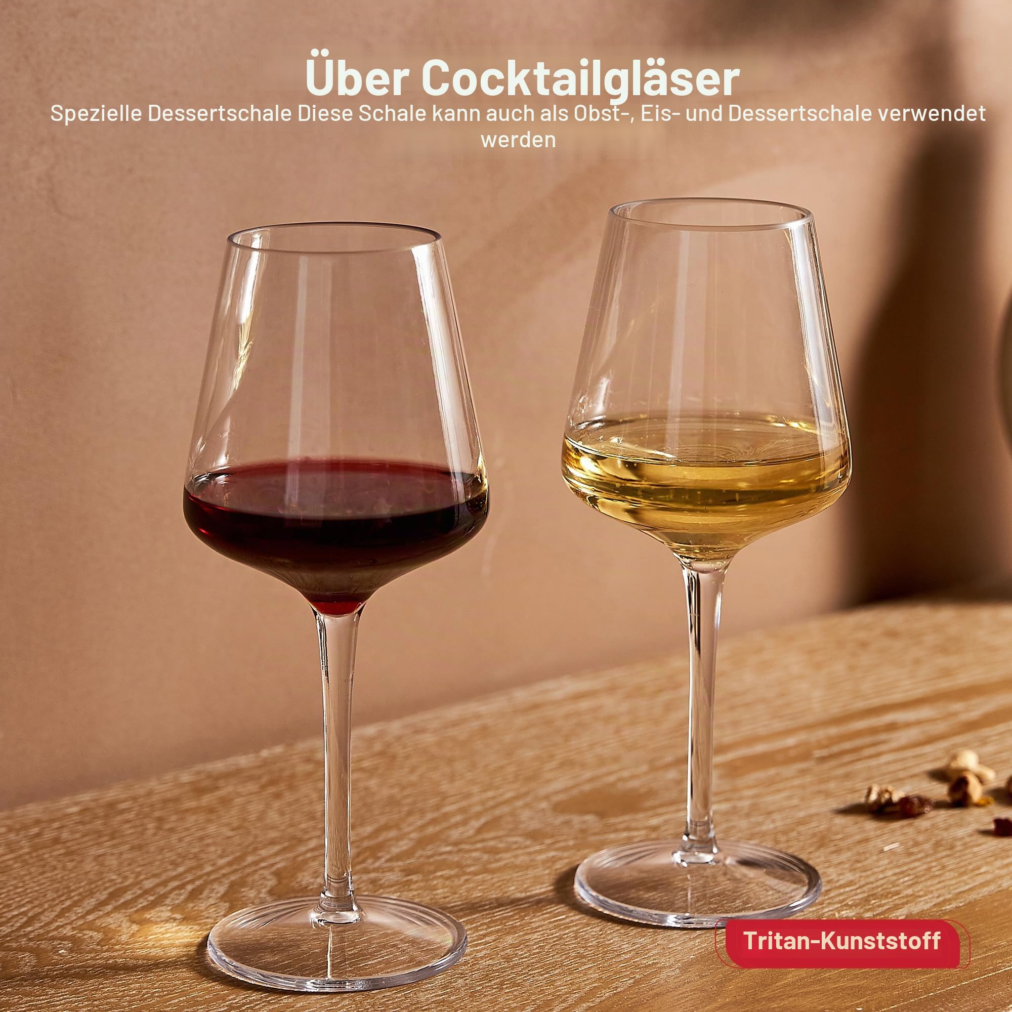 HAHASHOW Unzerbrechliche Rotweingläser, Tritan-Kunststoff Weinglaeser, bruchsicher Camping Weingläser, 445 ml plastik Tasse 6er set
