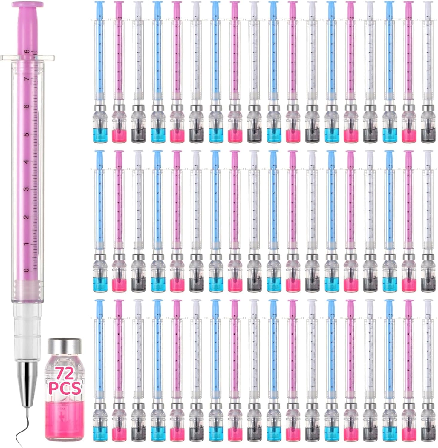 72PCS Syringe Pens Bulk, 0.5mm Gel Pens with Cap, Black Ink Syringe Ballpoint Pen for Nurses, Fun Imaginary Nurse Doctor Play Syringe Novelty Pen for Office School Party Favors