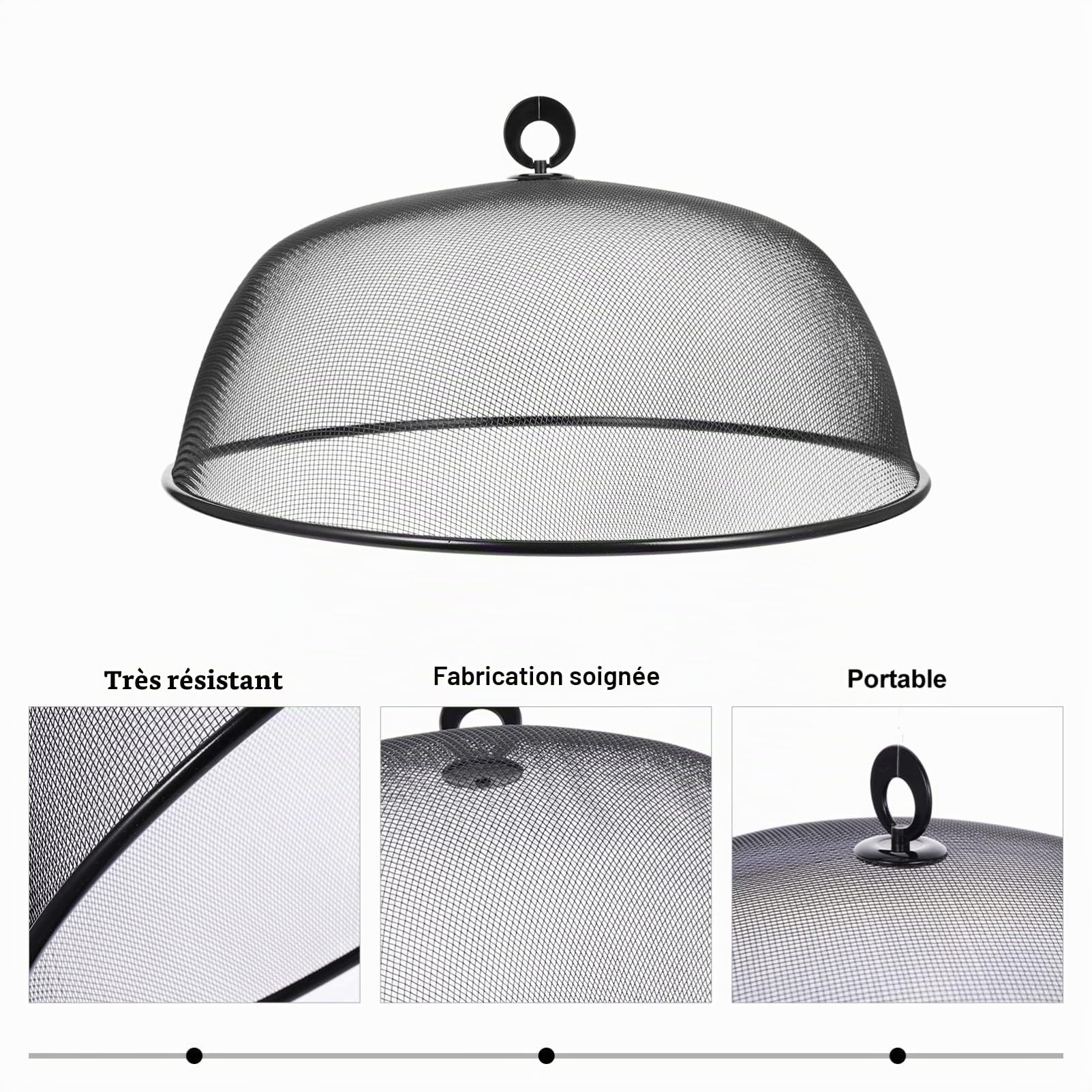 GANAZONO Cloche Alimentaire en Mailles Métalliques 40 Cm Noir avec Poignée pour Cuisine Protection Contre Insectes Et Poussière Rangement Facile