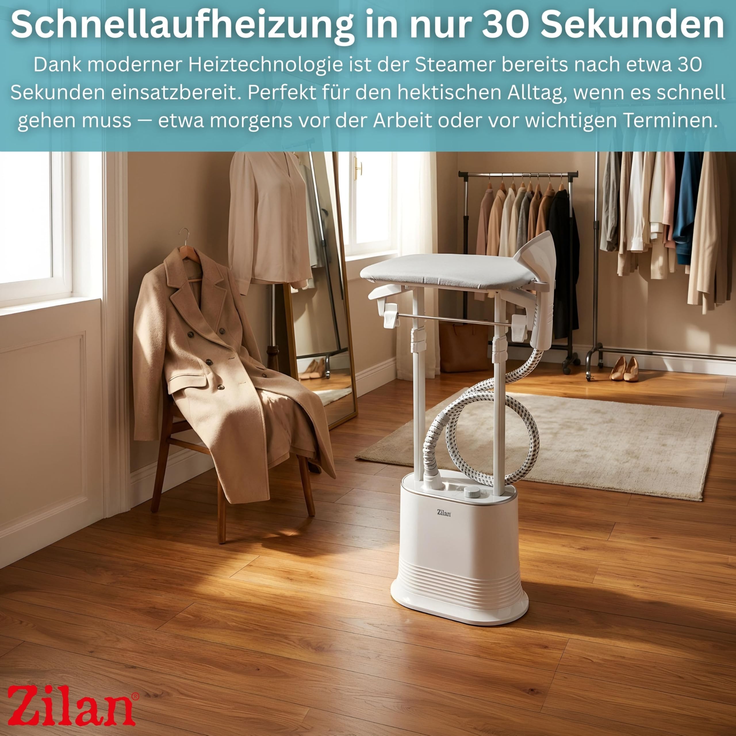 Zilan - Vaporizador 2 en 1 con tabla de planchar, central de vapor de 2000 W y cepillo de vapor, calefacción rápida en 30 segundos, plancha de vapor