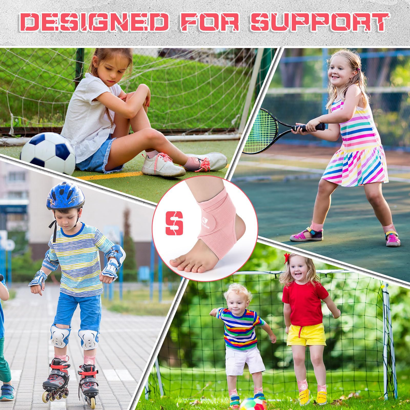 Lilbitty 2 Stück Knöchelbandage pour Enfants, Soutien pour Cheville, Sport, entorse, néoprène, Manchon de Compression Respirant avec enveloppe Ajustable (Rose, M)