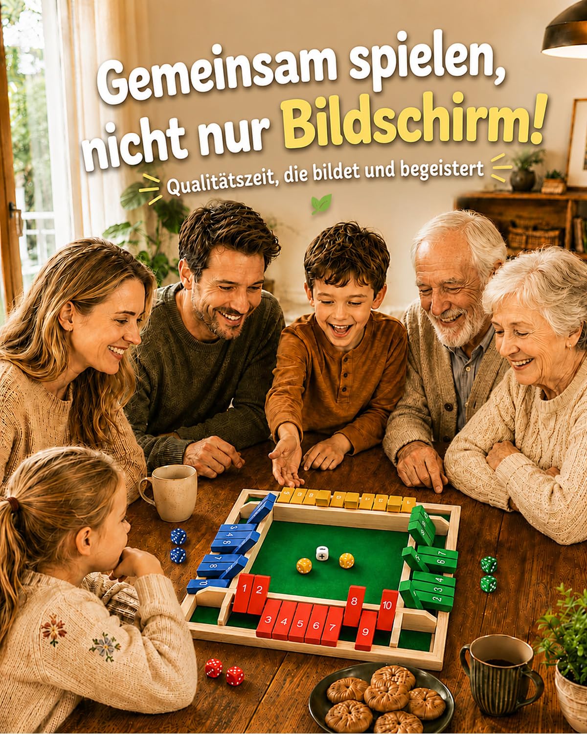 Verbesserte 30CM Shut The Box Spiel – Schnelles, unterhaltsames Lern- und Zahlenspiel aus Holz mit 2 Symbolwürfeln, Für 1–4 Spieler, Ideal für Familienabende, Schule, Partys und Senioren