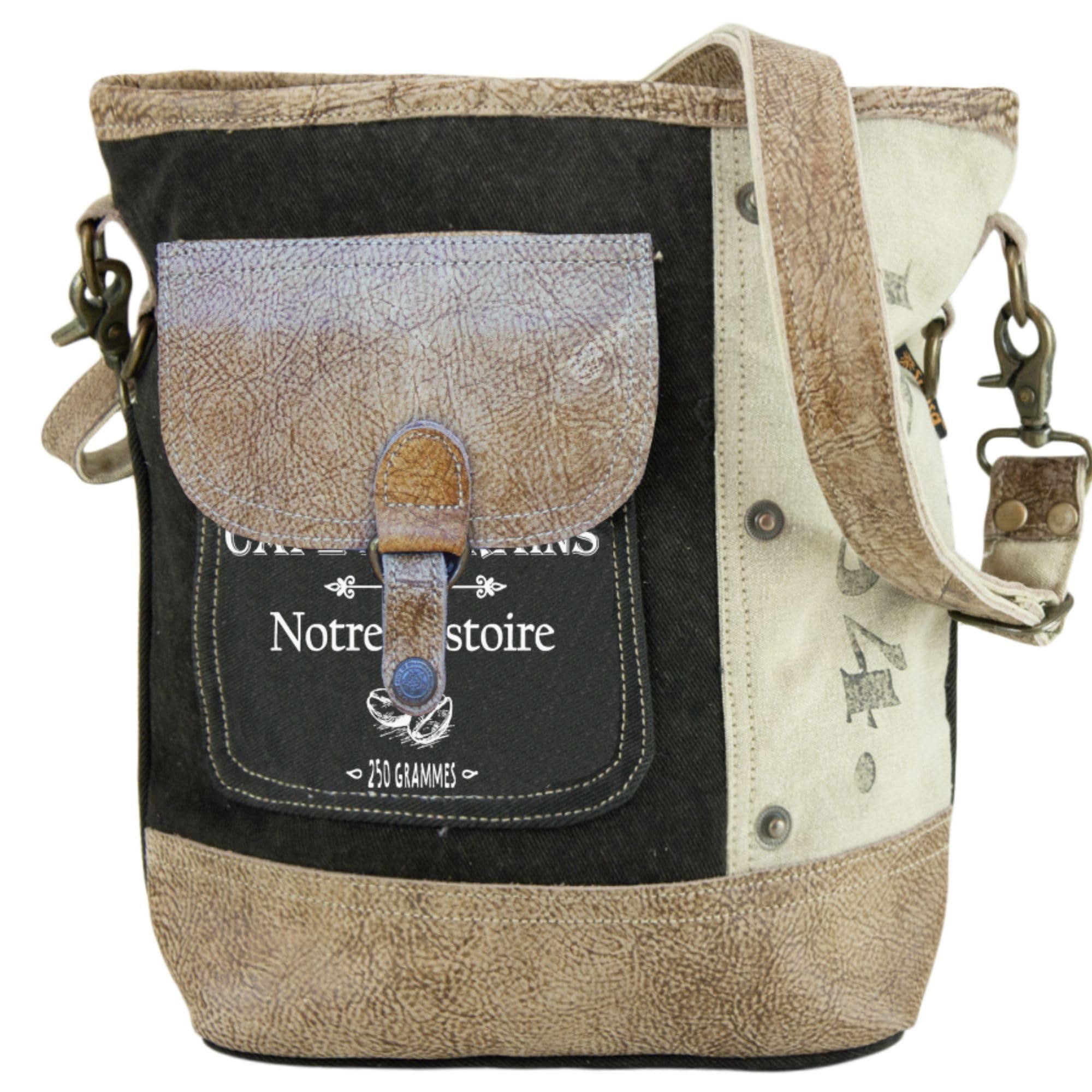Sunsa Canvas Vintage Stil Umhängetasche Beige/Schwarz mit verstellbarem Leder-/Canvas-Henkel