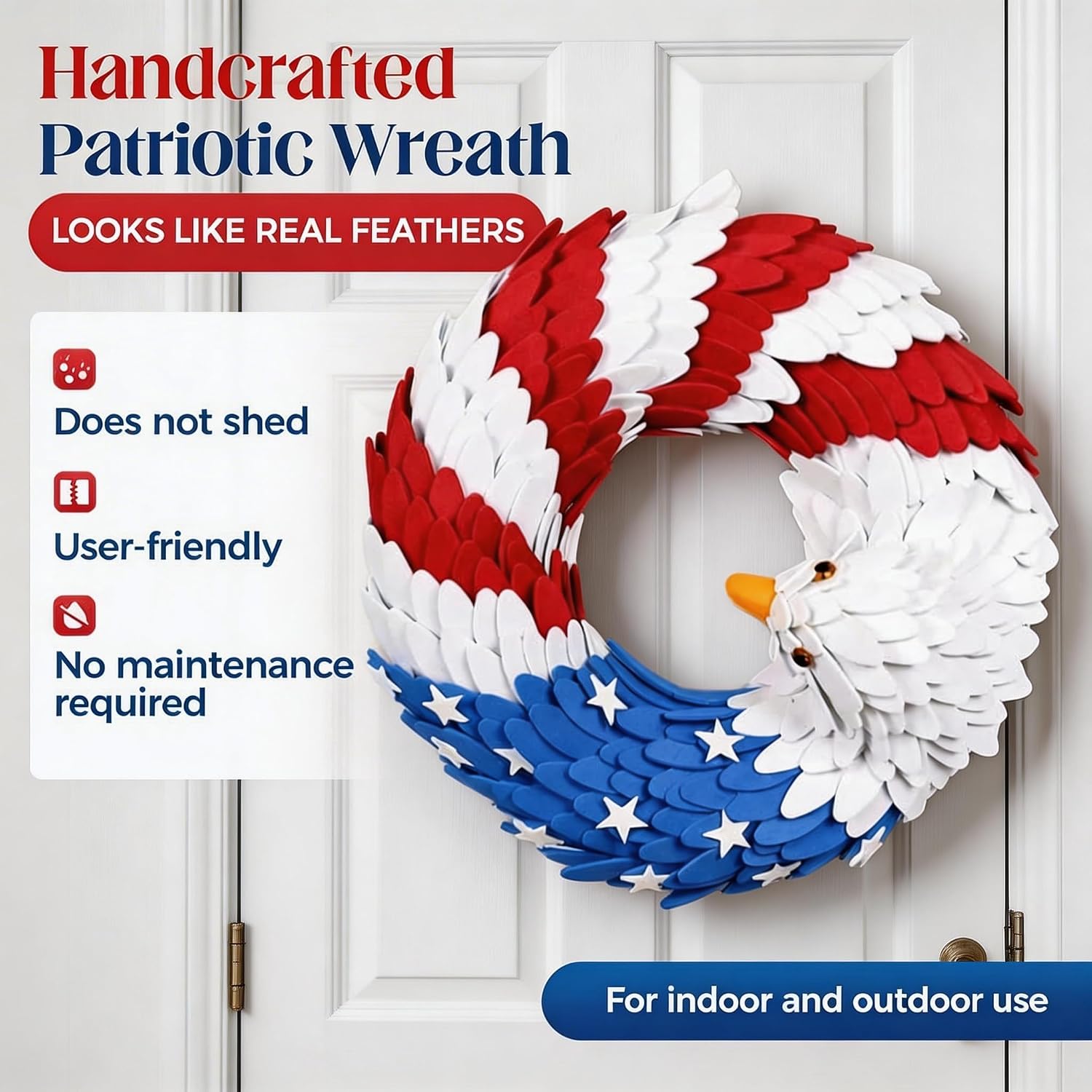 250th Anniversary Eagle Wreath -Measuring 38cm (15 inches), American Flag Brave Wings 3D Patriotic for Front Door, 2026 USA 4th of July, Independence Day & Veterans Day Decor