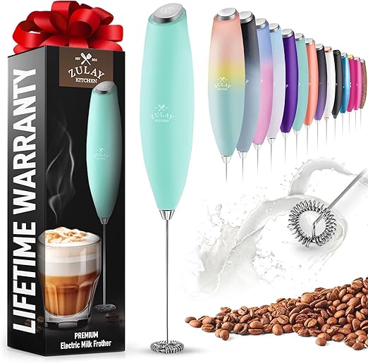 Zulay Powerful Milk Frother for Coffee - Handheld Electric Whisk, Milk Foamer & Mini Mixer for Frappe, Latte, Matcha