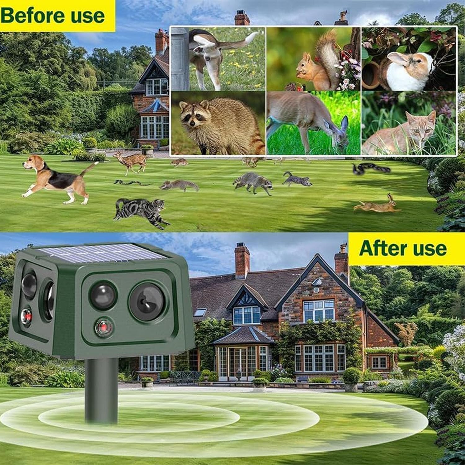 Solaire Répulsif Chat Ultrason Répulsif Chat avec Détecteur pour Anti Chats