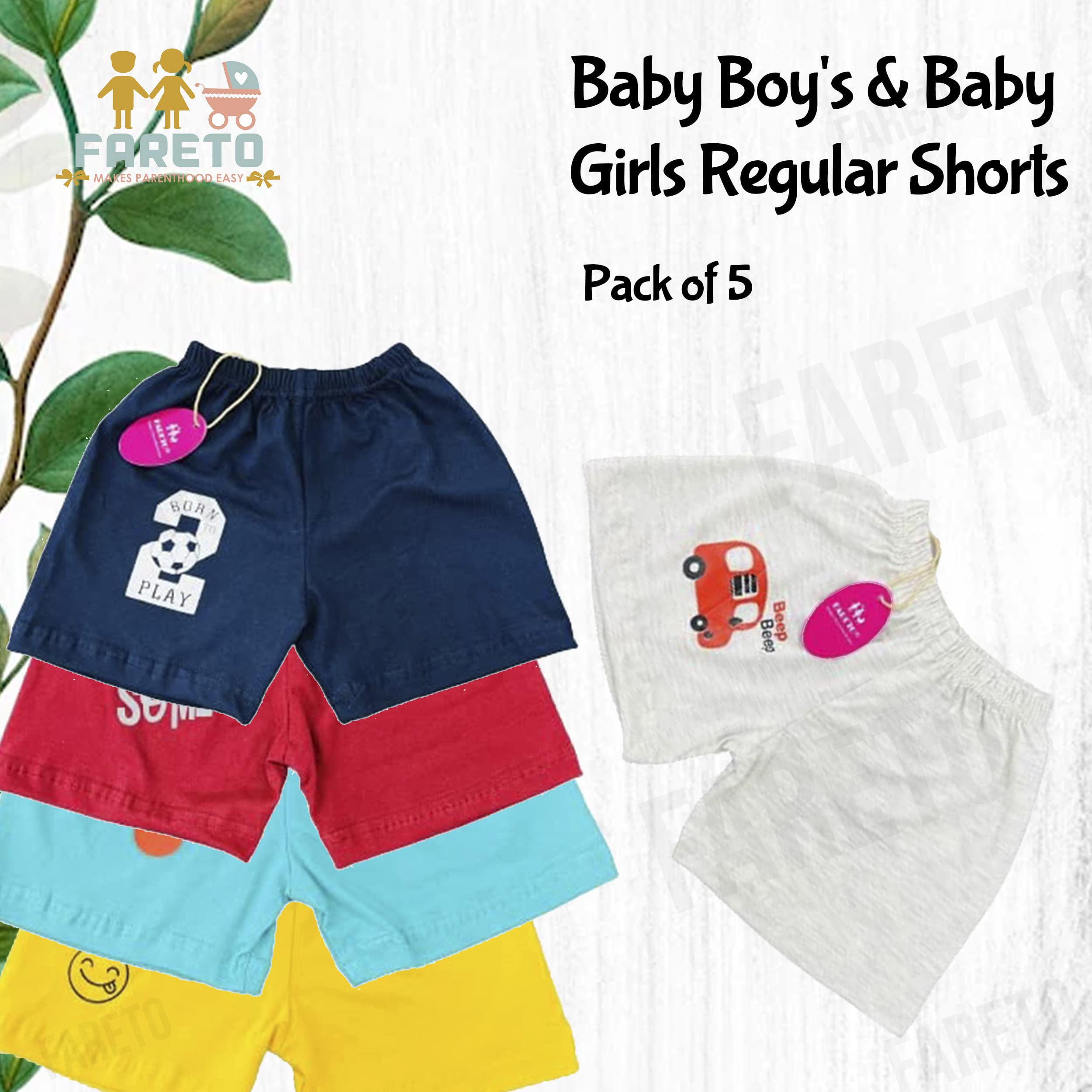 Fareto Baby's & Kid's Cotton Shorts(Pack of 5) (6-12 Months)