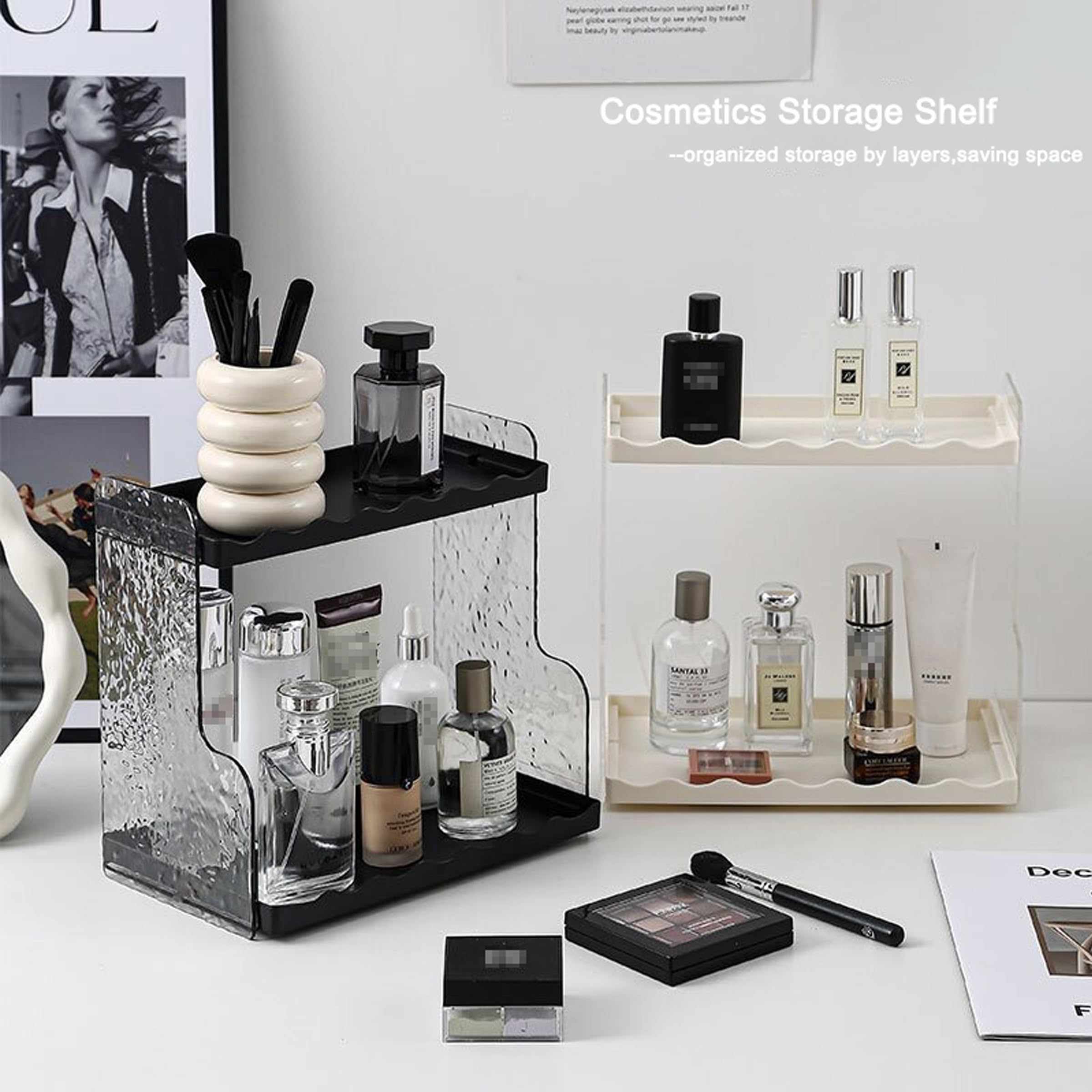 HONGYIECO 2 Tiers Bathroom Countertop Organizer ?Perfume, Cosmetics and Skin Care Products Storage rackMultifunctional countertop Storage Rack?Black?
