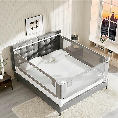 Paquete de 3 rieles de cama para niños pequeños, protector de riel de cama de bebé ajustable en altura especialmente diseñado para cama de tamaño