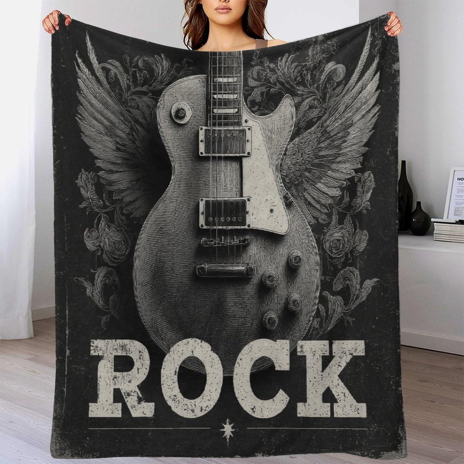 stampa 3D Rock guitar coperta da letto microfibra biancheria da letto soffice e calda coperta da divano lavabile per regali di benvenuto in casa vintage rock poster 80×90inch(200x230cm)