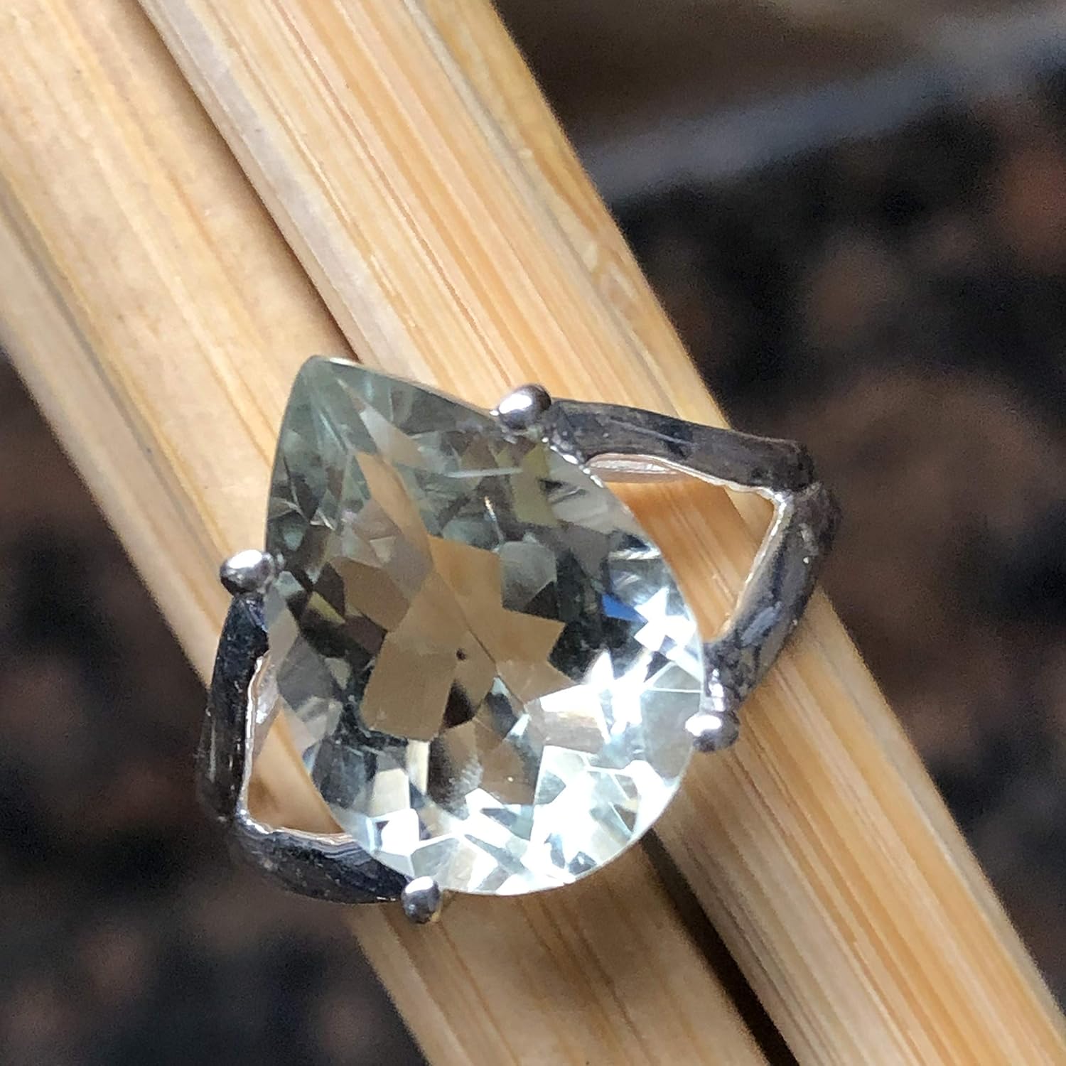 Natural 4ct Green Amethyst 925 Solid Sterling Silver Ring Size 6, 7, 8 - Image 9