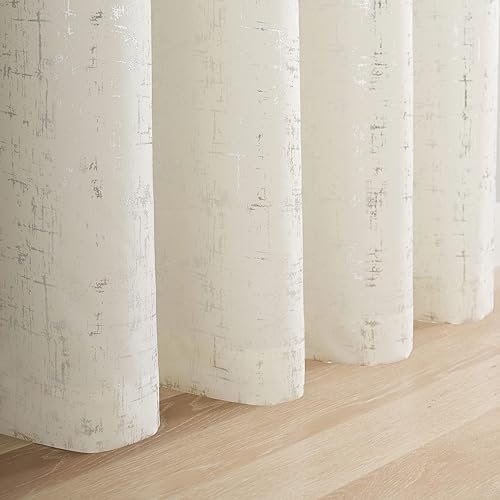 Miniatura 4 de Taisier Home Cortinas texturizadas de lino con estampado de lámina plateada, diseño de puntos geométricos para guardería, sala de juguetes,