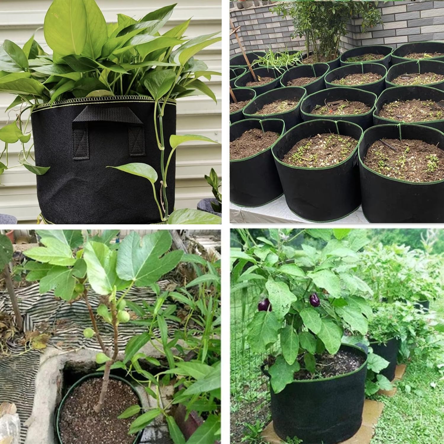 Lot de 6 Sacs à Plantes, 40L Ø 40cm Hauteur 30cm Sac de Culture en Non Tissé Pot de Fleur Sac de Jardin avec Poignée Sangles Aération Tissu Pots, 10 Gallons