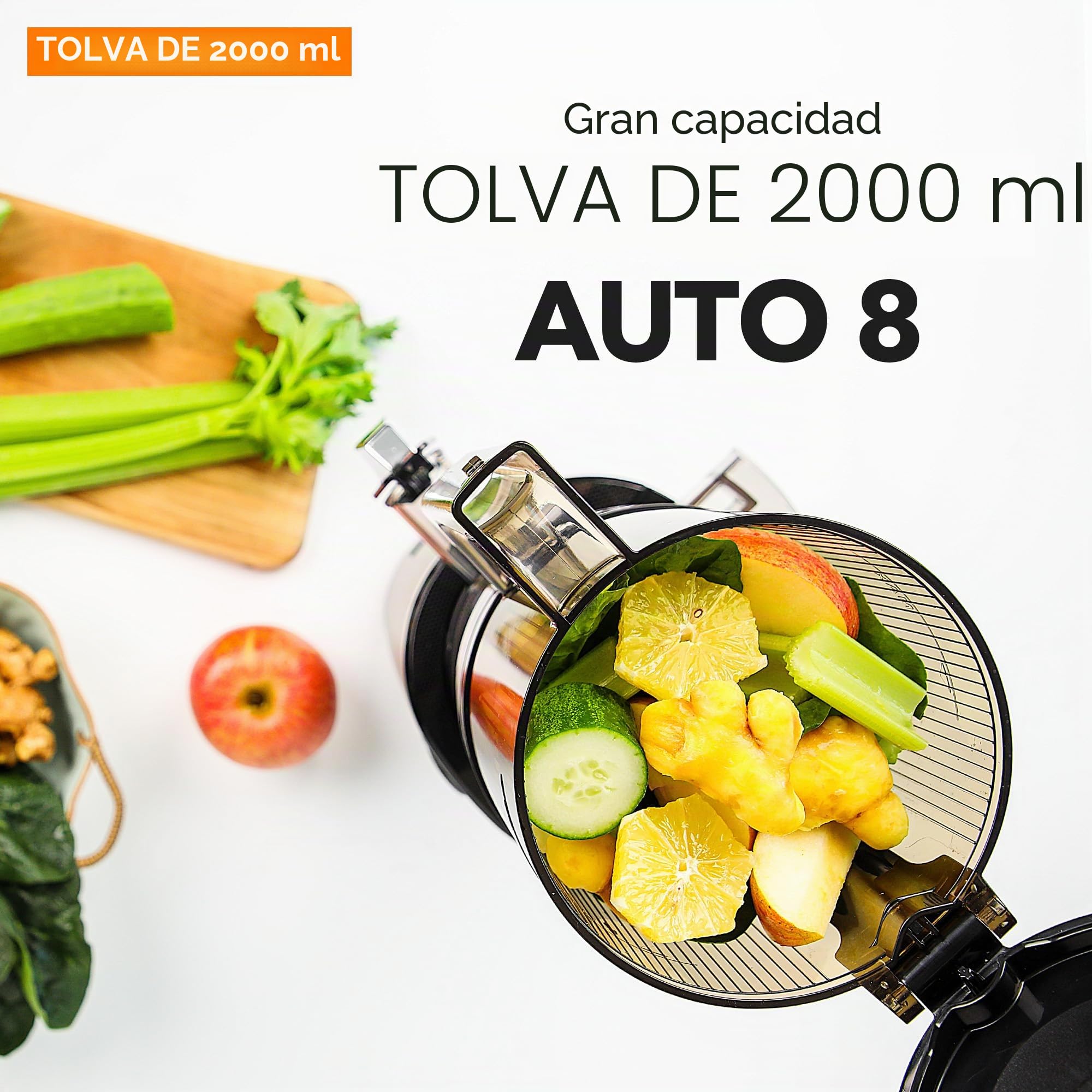 Kuvings Extractor AUTO8, exprimidor y licuadora - Lenta y fácil de limpiar, capacidad 2L, motor de 200 W ideal para frutas, verduras y smoothies.(Negro)_KHS-860SE
