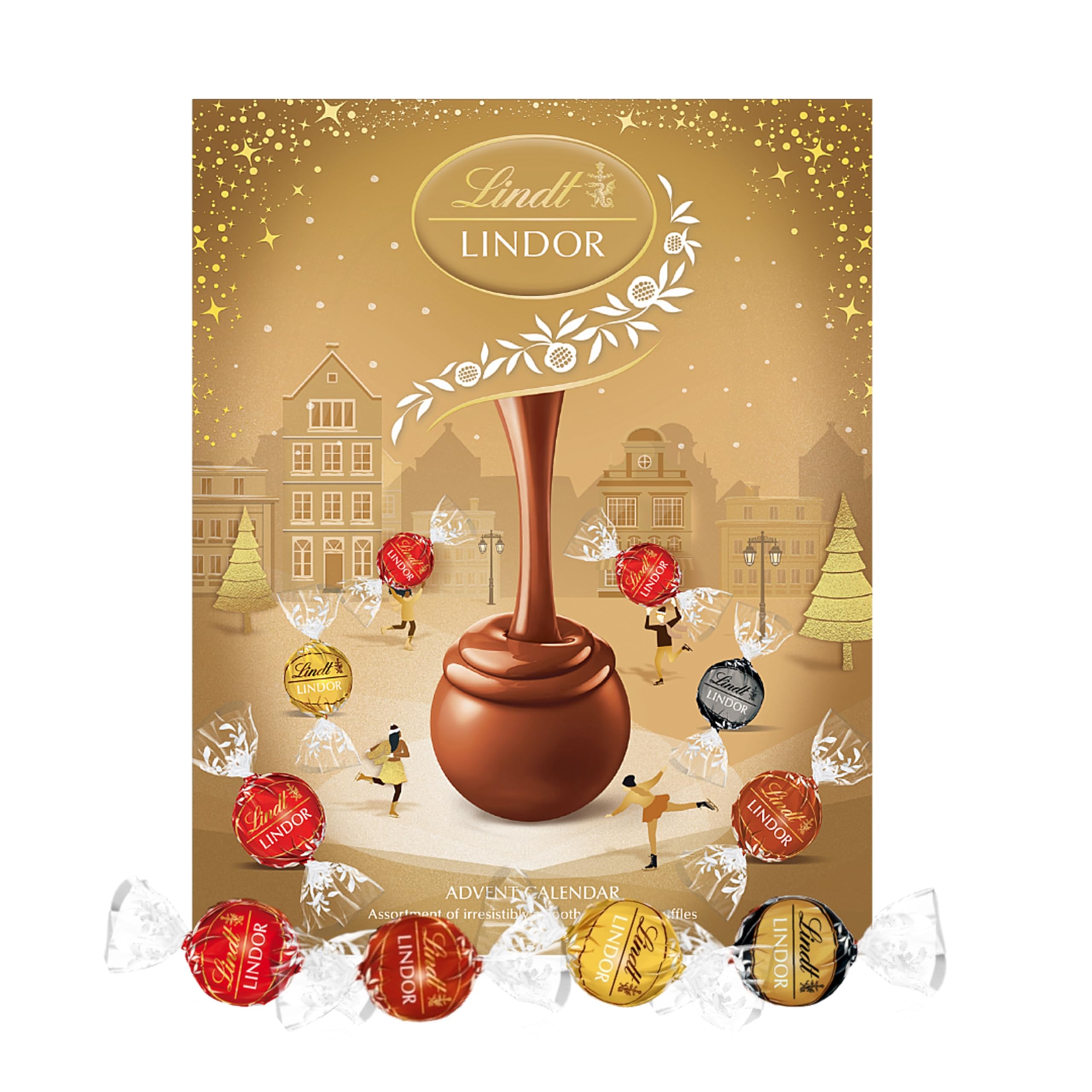 Assorted Lindt Chocolates Advent Calendar 2025 - Luxury Golden 24 Days Christmas Countdown Calendar 2025 Chocolates Gift Box 233g with Topline Tree Decoration. Christmas Gifts for Women