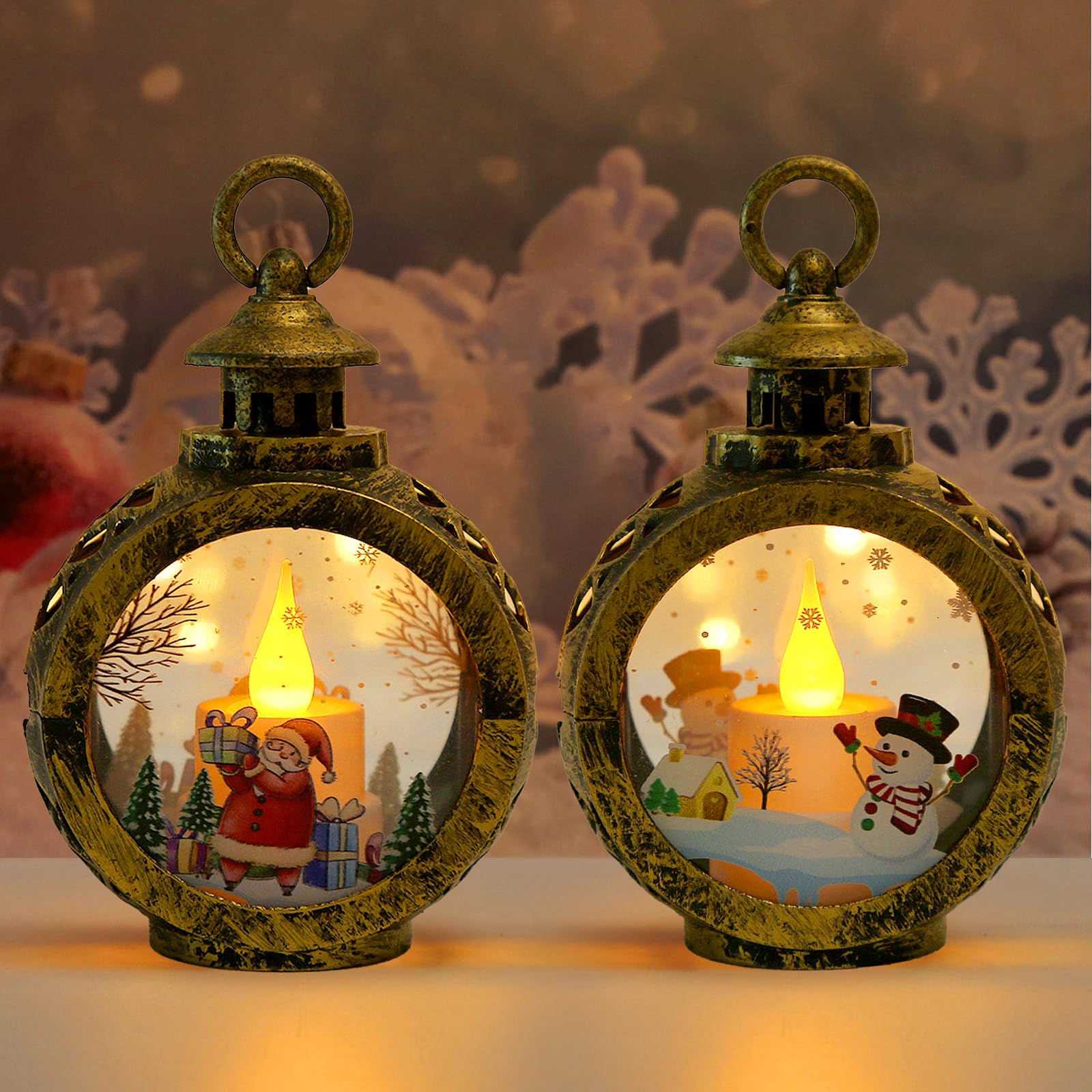 Linterna de Navidad,2 Piezas Linterna de Globo de Nieve de Navidad,Farol de Navideña,Linterna Led Navidad,Muñeco de Nieve Linterna,papá Noel Muñeco de Nieve Vela Linternas Adorno de Escritorio